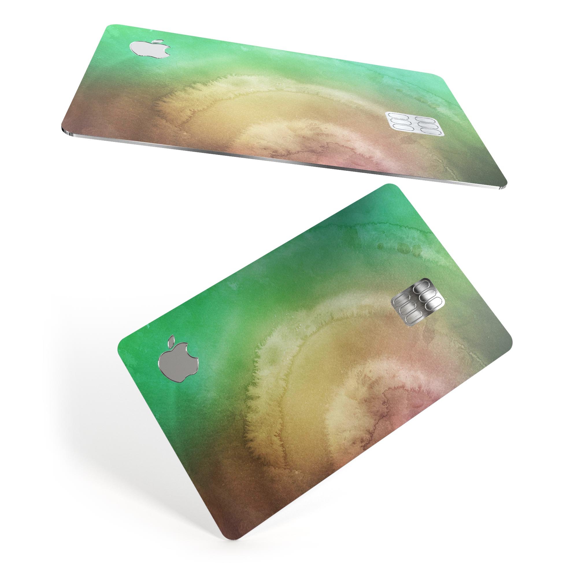 Green 8643 Absorbed Watercolor Texture decal on an Apple Card, showcasing its vibrant design and premium quality.