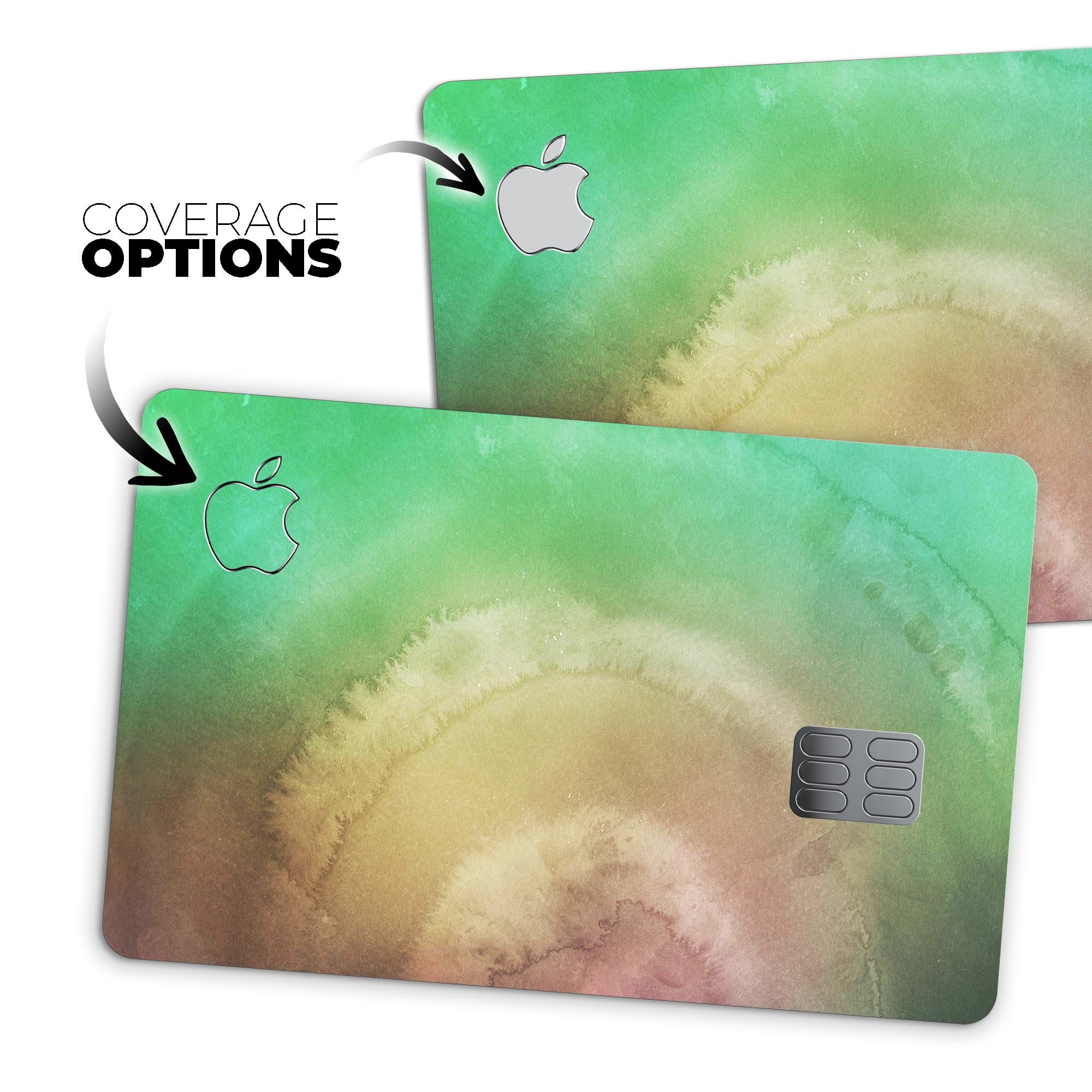 Green 8643 Absorbed Watercolor Texture decal on an Apple Card, showcasing its vibrant design and premium quality.