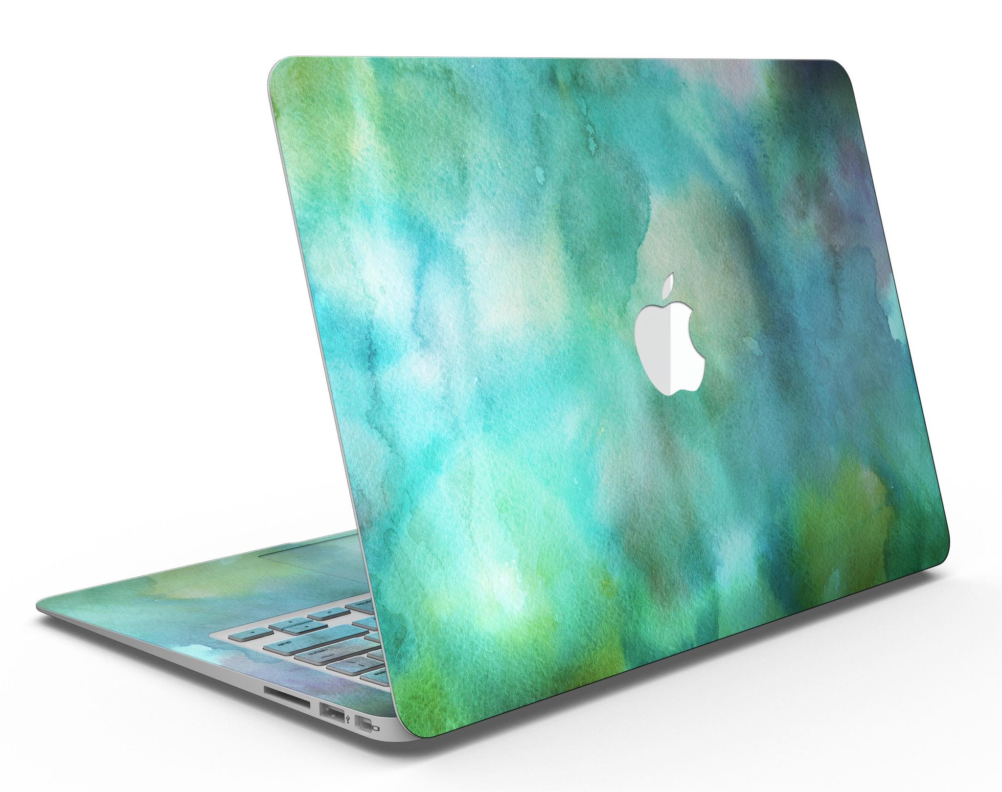 Green 979 Absorbed Watercolor Texture skin for MacBook Air, showcasing vibrant colors and a stylish design.