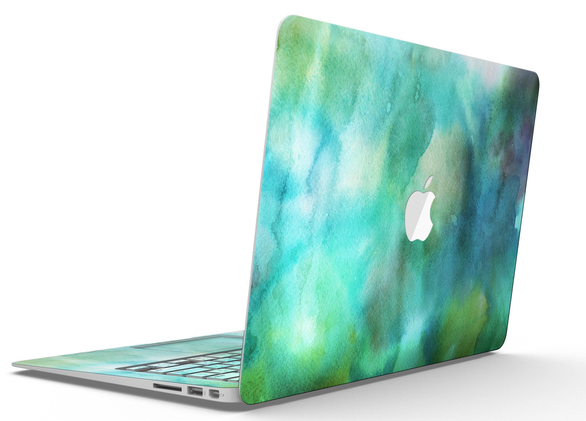 Green 979 Absorbed Watercolor Texture skin for MacBook Air, showcasing vibrant colors and a stylish design.