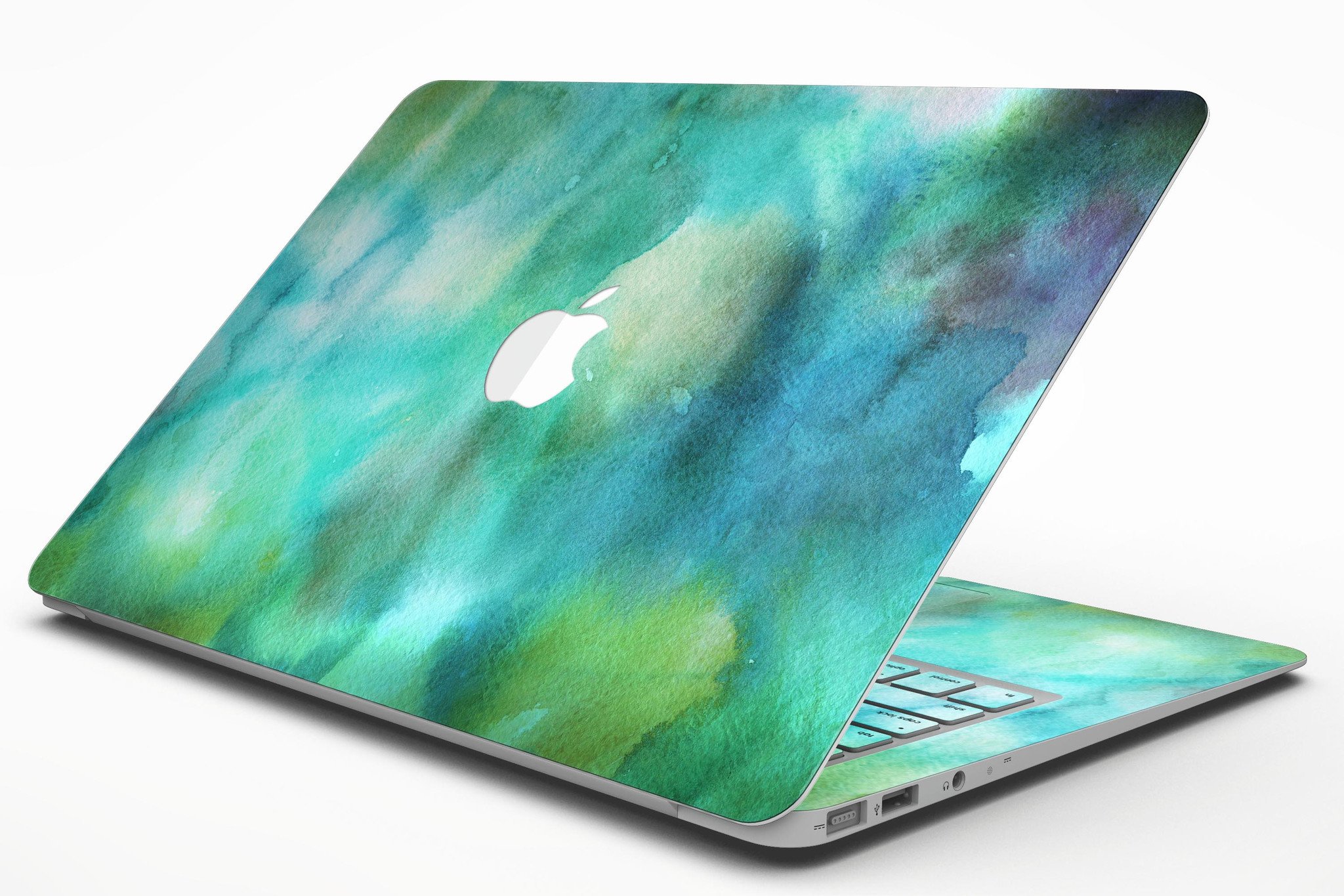 Green 979 Absorbed Watercolor Texture skin for MacBook Air, showcasing vibrant colors and a stylish design.