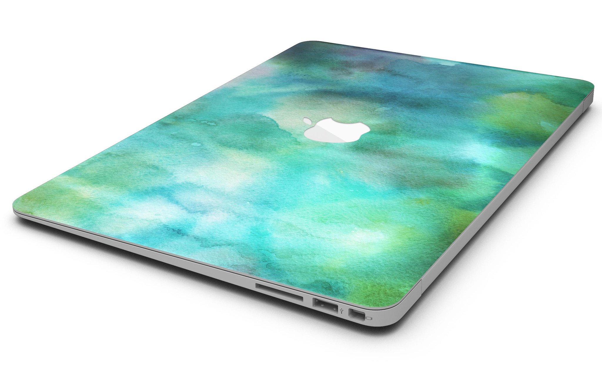 Green 979 Absorbed Watercolor Texture skin for MacBook Air, showcasing vibrant colors and a stylish design.