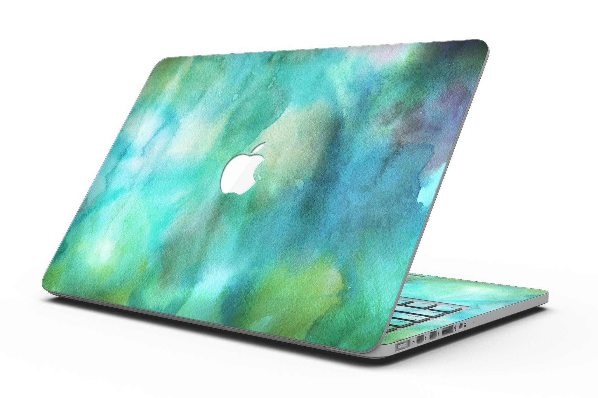 Green 979 Absorbed Watercolor Texture skin for MacBook Pro with Retina, showcasing vibrant green hues and artistic design.