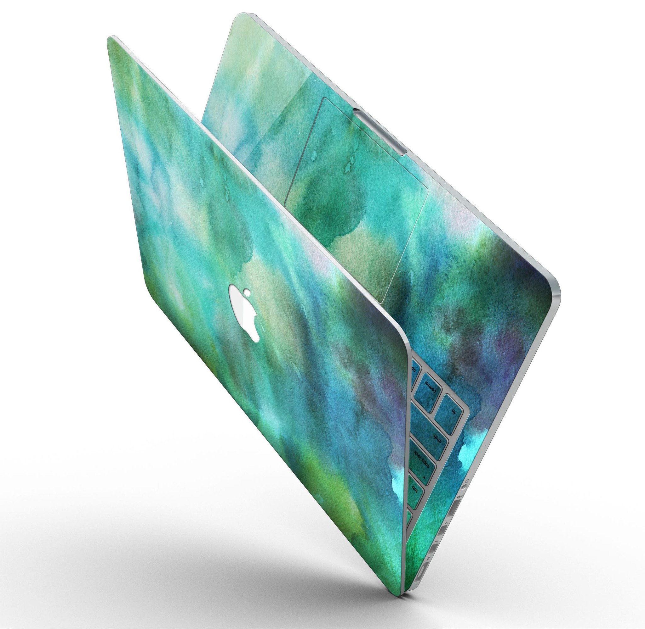 Green 979 Absorbed Watercolor Texture skin for MacBook Pro with Retina, showcasing vibrant green hues and artistic design.