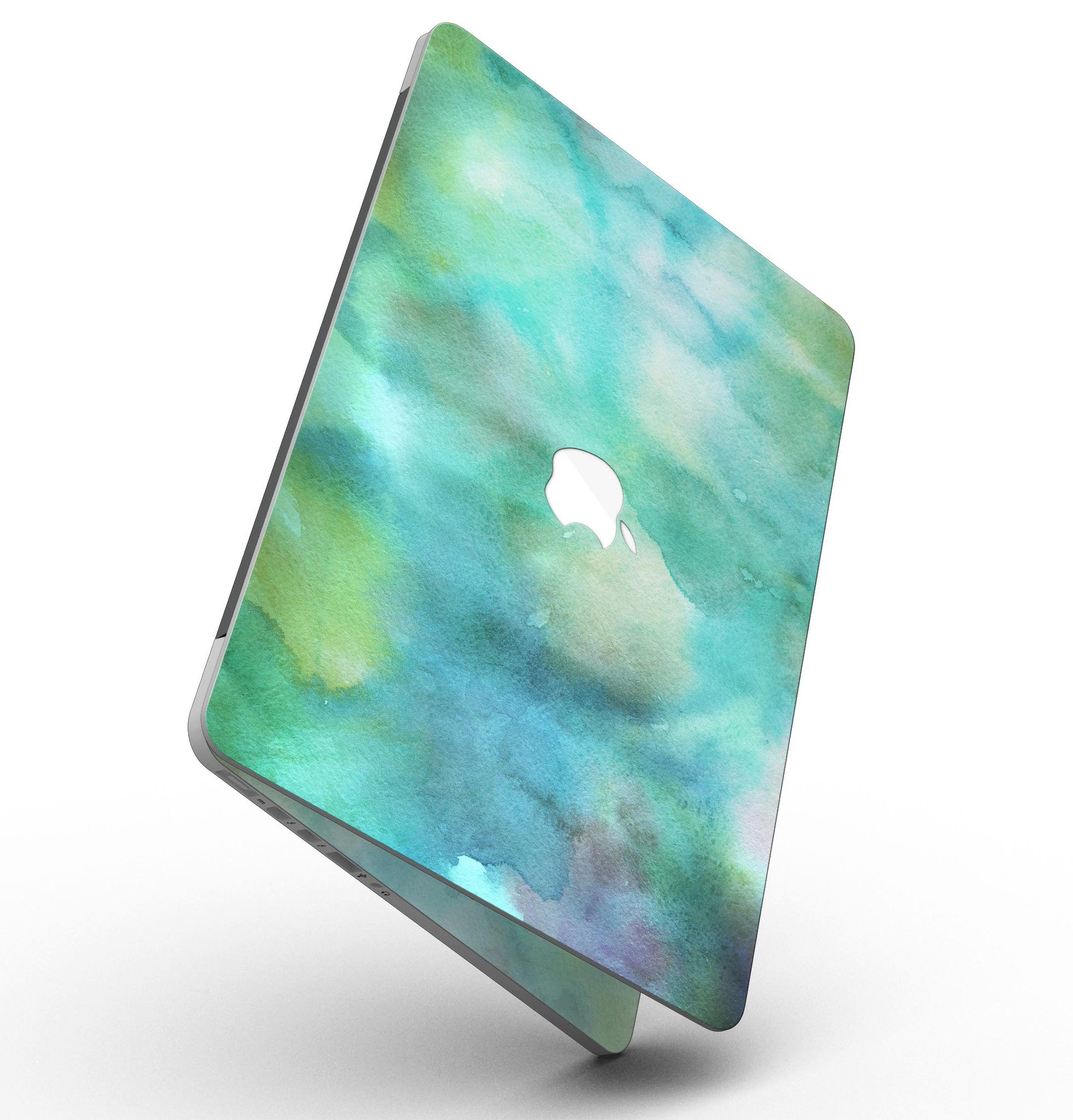 Green 979 Absorbed Watercolor Texture skin for MacBook Pro with Retina, showcasing vibrant green hues and artistic design.