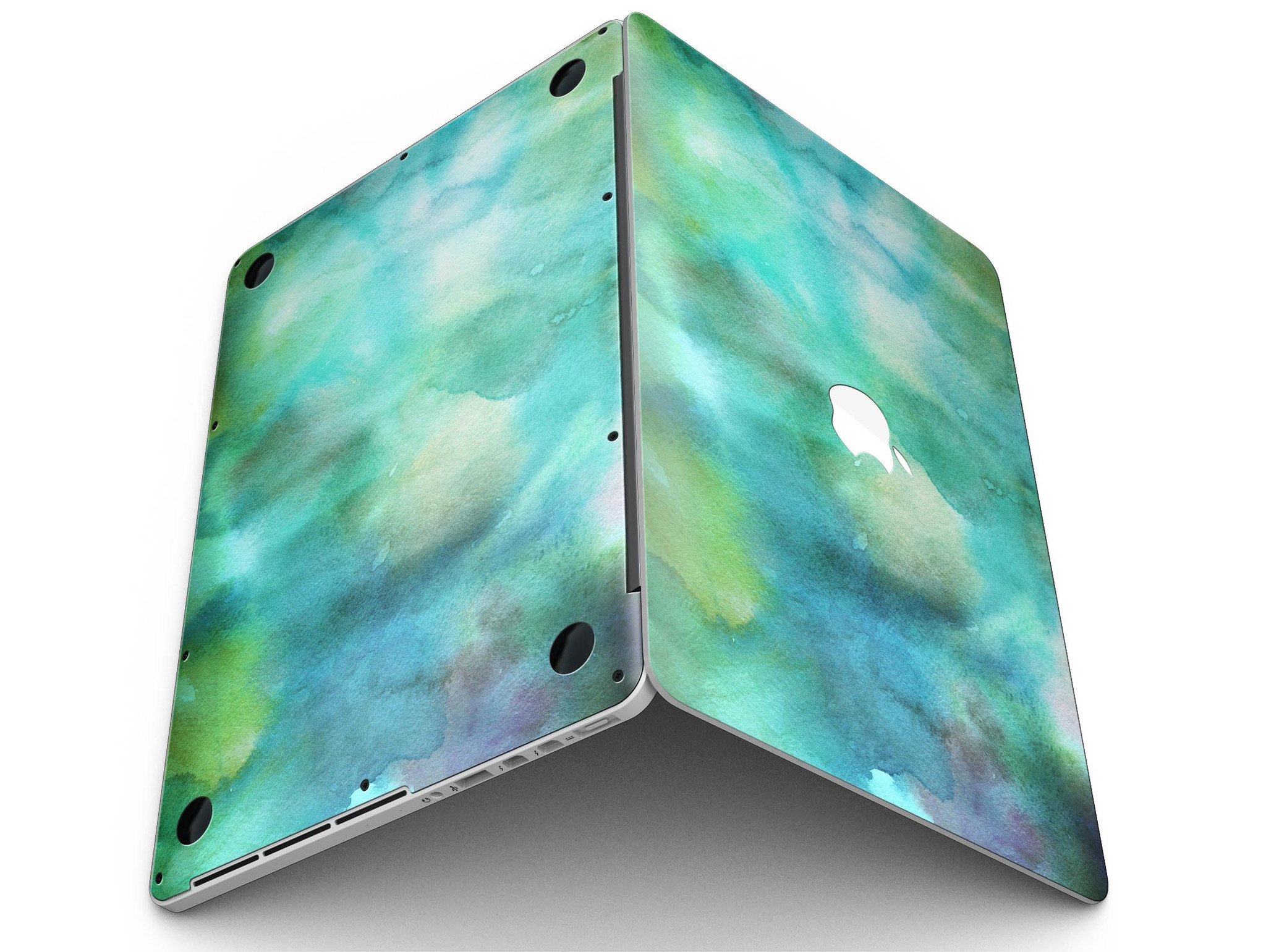 Green 979 Absorbed Watercolor Texture skin for MacBook Pro with Retina, showcasing vibrant green hues and artistic design.