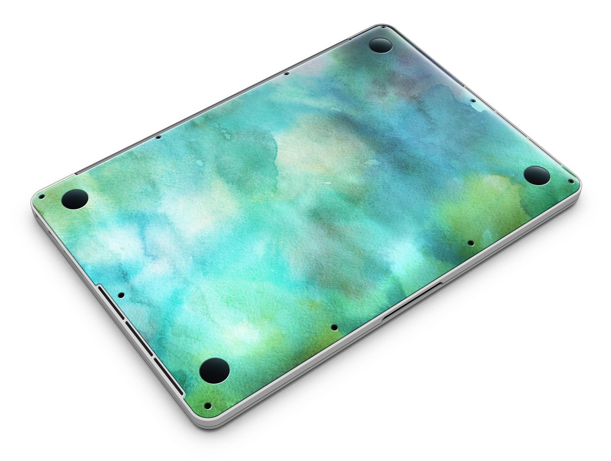 Green 979 Absorbed Watercolor Texture skin for MacBook Pro with Retina, showcasing vibrant green hues and artistic design.