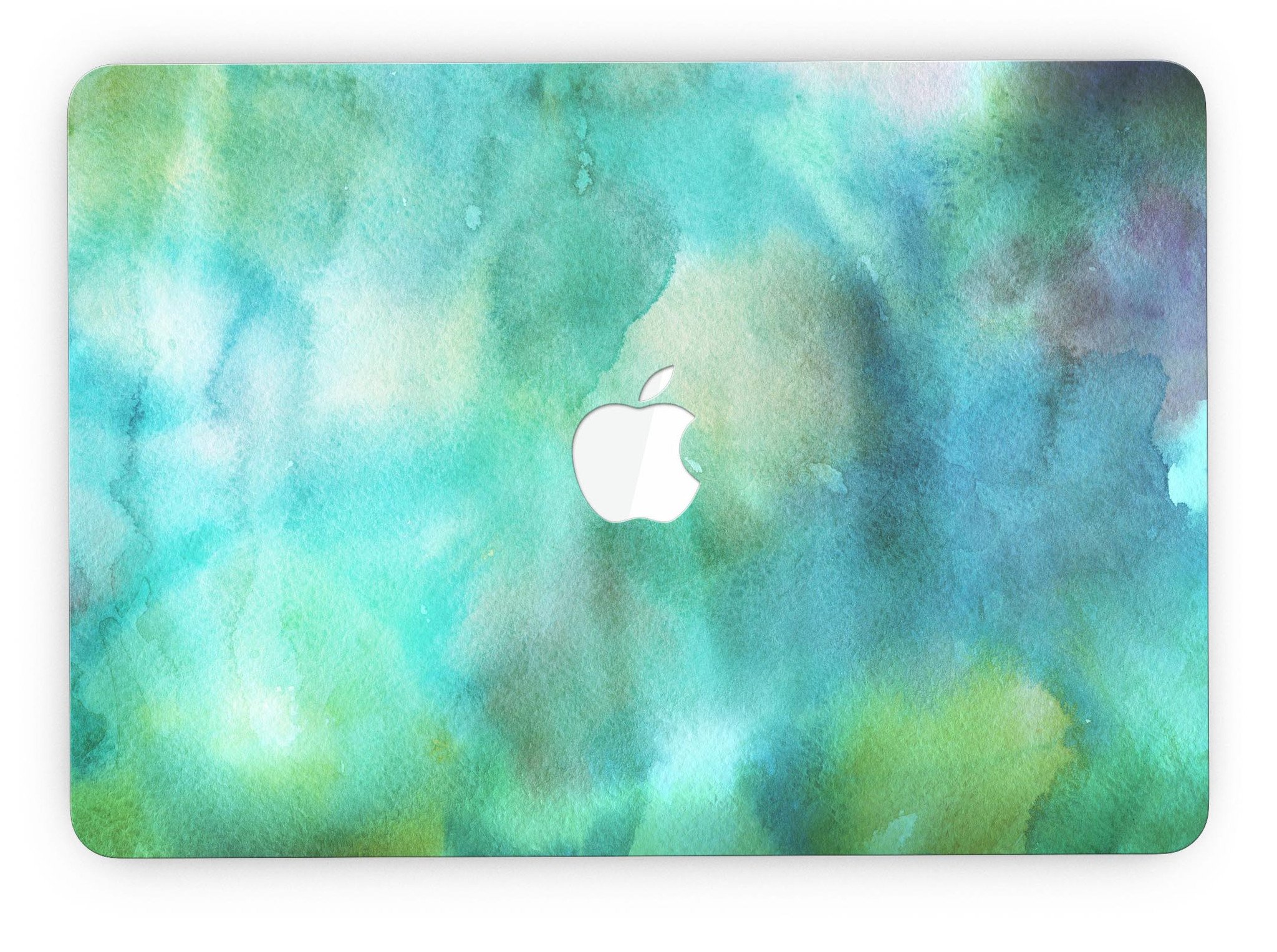 Green 979 Absorbed Watercolor Texture skin for MacBook Pro with Retina, showcasing vibrant green hues and artistic design.