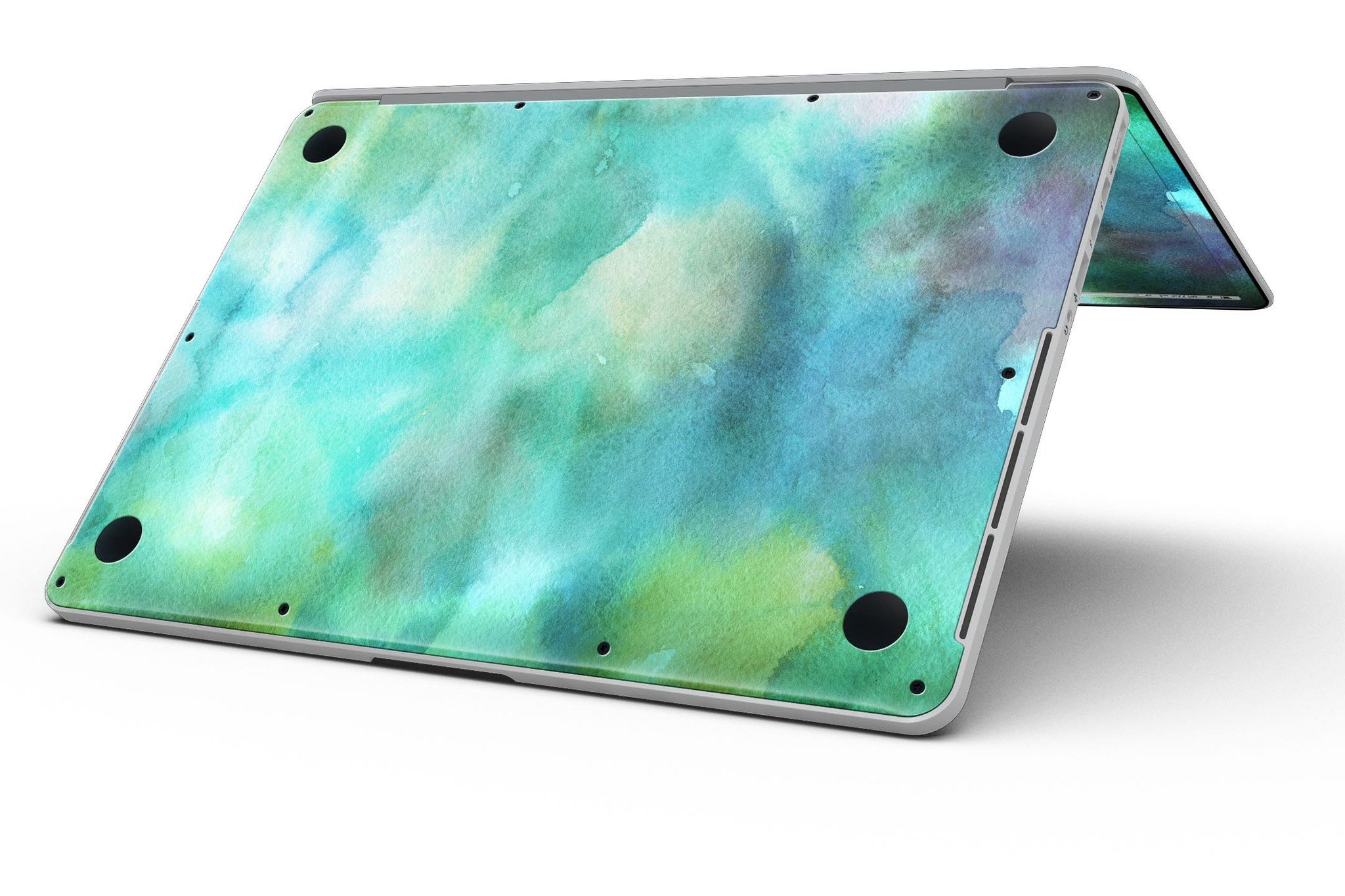 Green 979 Absorbed Watercolor Texture skin for MacBook Pro with Retina, showcasing vibrant green hues and artistic design.