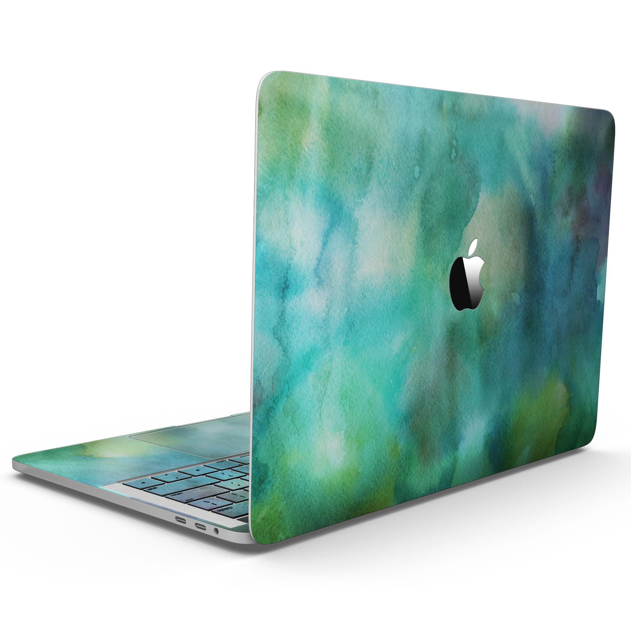 Green 979 Absorbed Watercolor Texture skin for MacBook Pro with Touch Bar, showcasing vibrant colors and artistic design.