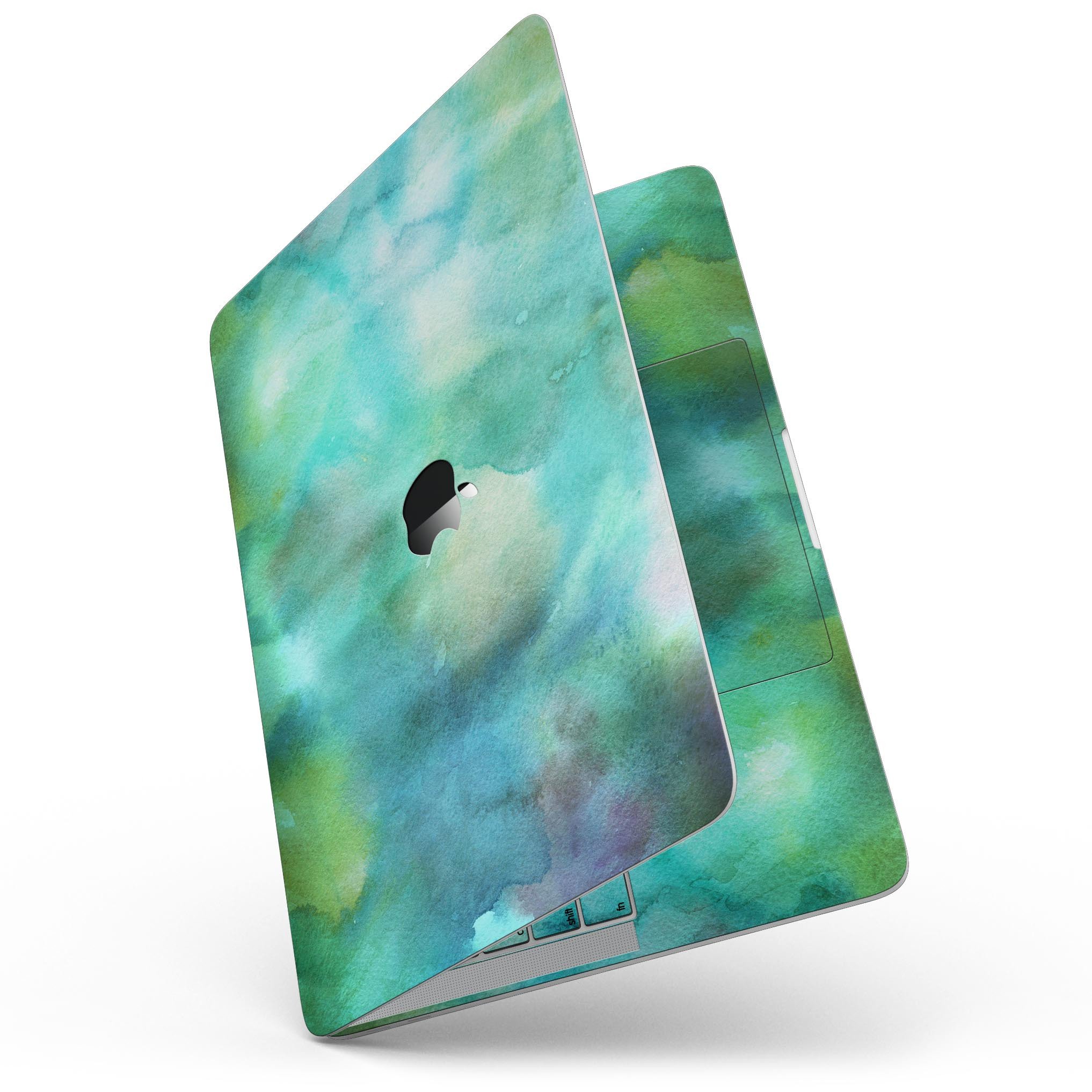 Green 979 Absorbed Watercolor Texture skin for MacBook Pro with Touch Bar, showcasing vibrant colors and artistic design.