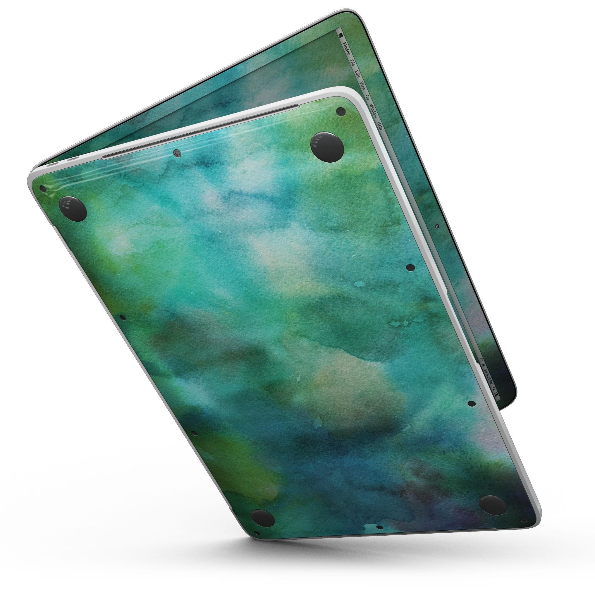 Green 979 Absorbed Watercolor Texture skin for MacBook Pro with Touch Bar, showcasing vibrant colors and artistic design.