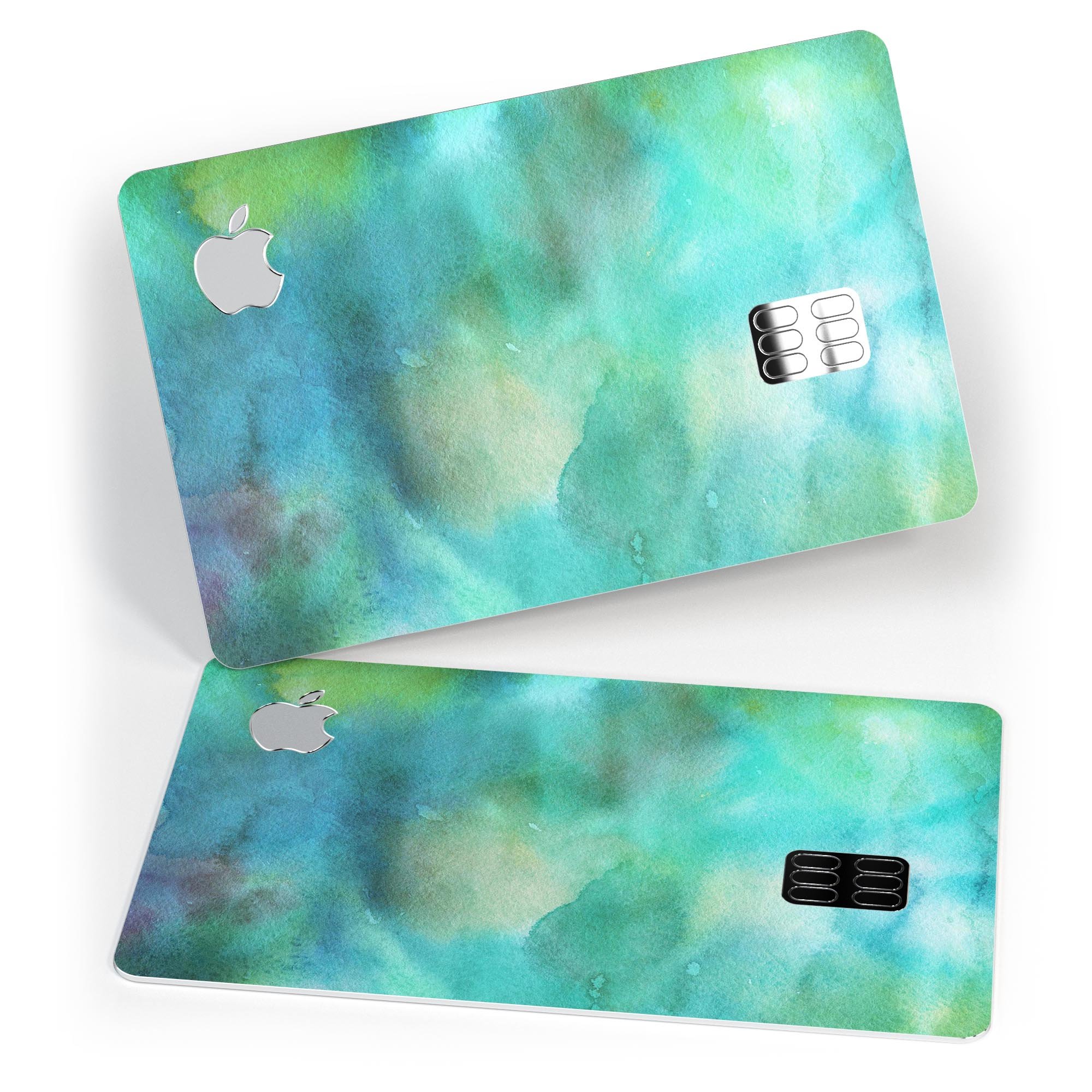 Green 979 Absorbed Watercolor Texture decal for Apple Card, showcasing vibrant colors and premium vinyl material.