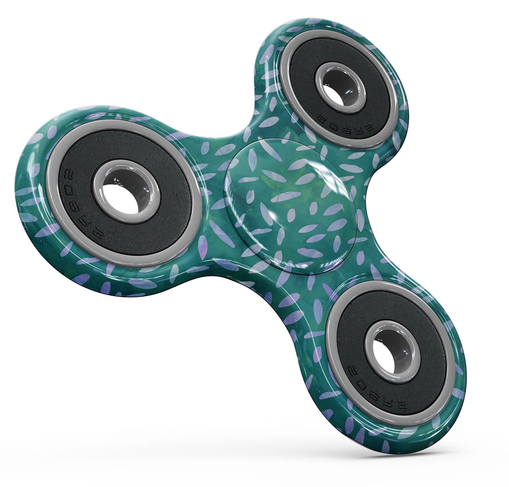 Full-body fidget spinner skin featuring a vibrant green and blue watercolor leaves pattern, designed for durability and style.