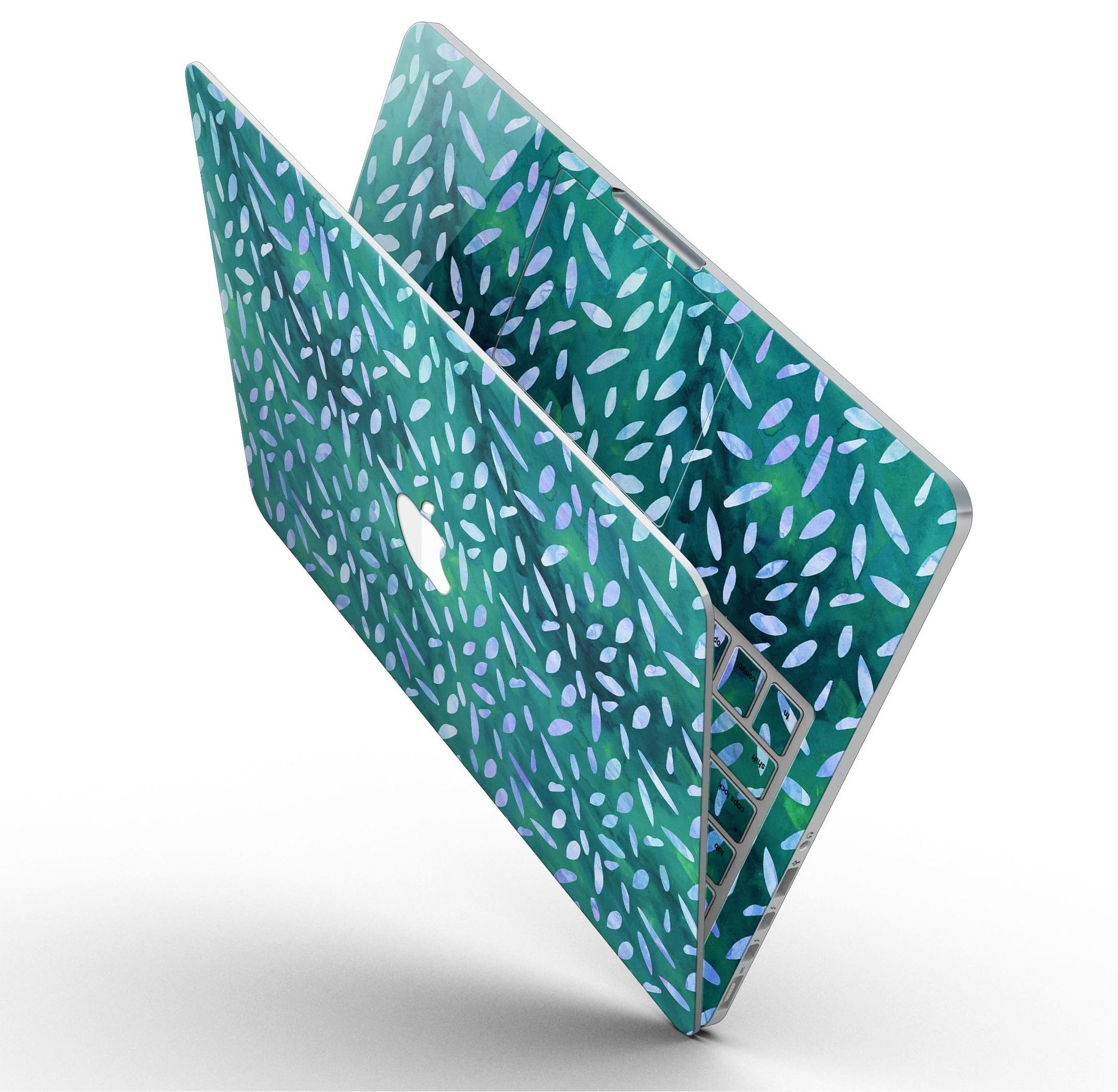 Green and blue watercolor leaves pattern skin for MacBook Pro with Retina Display, showcasing vibrant colors and intricate design.