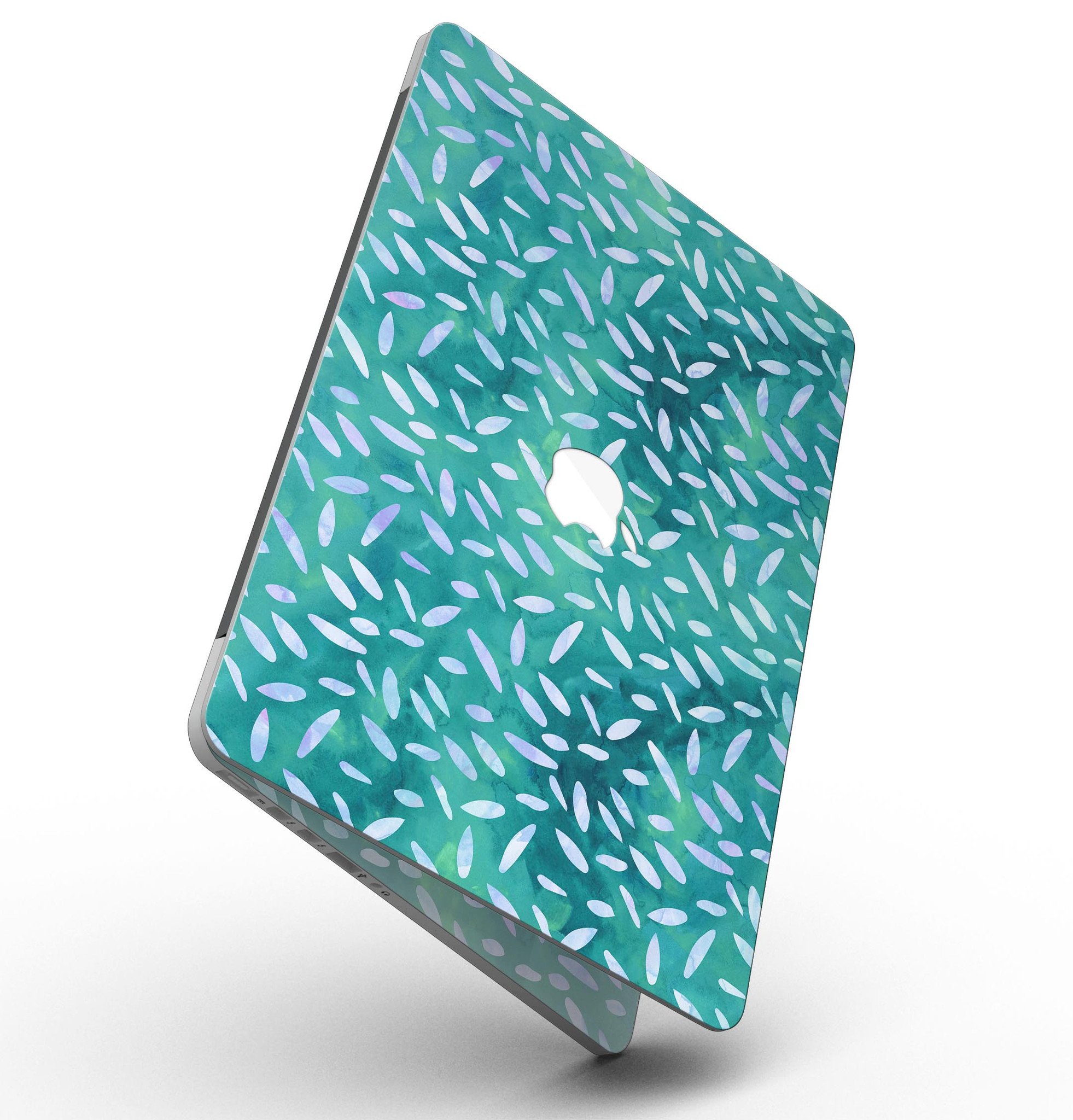 Green and blue watercolor leaves pattern skin for MacBook Pro with Retina Display, showcasing vibrant colors and intricate design.