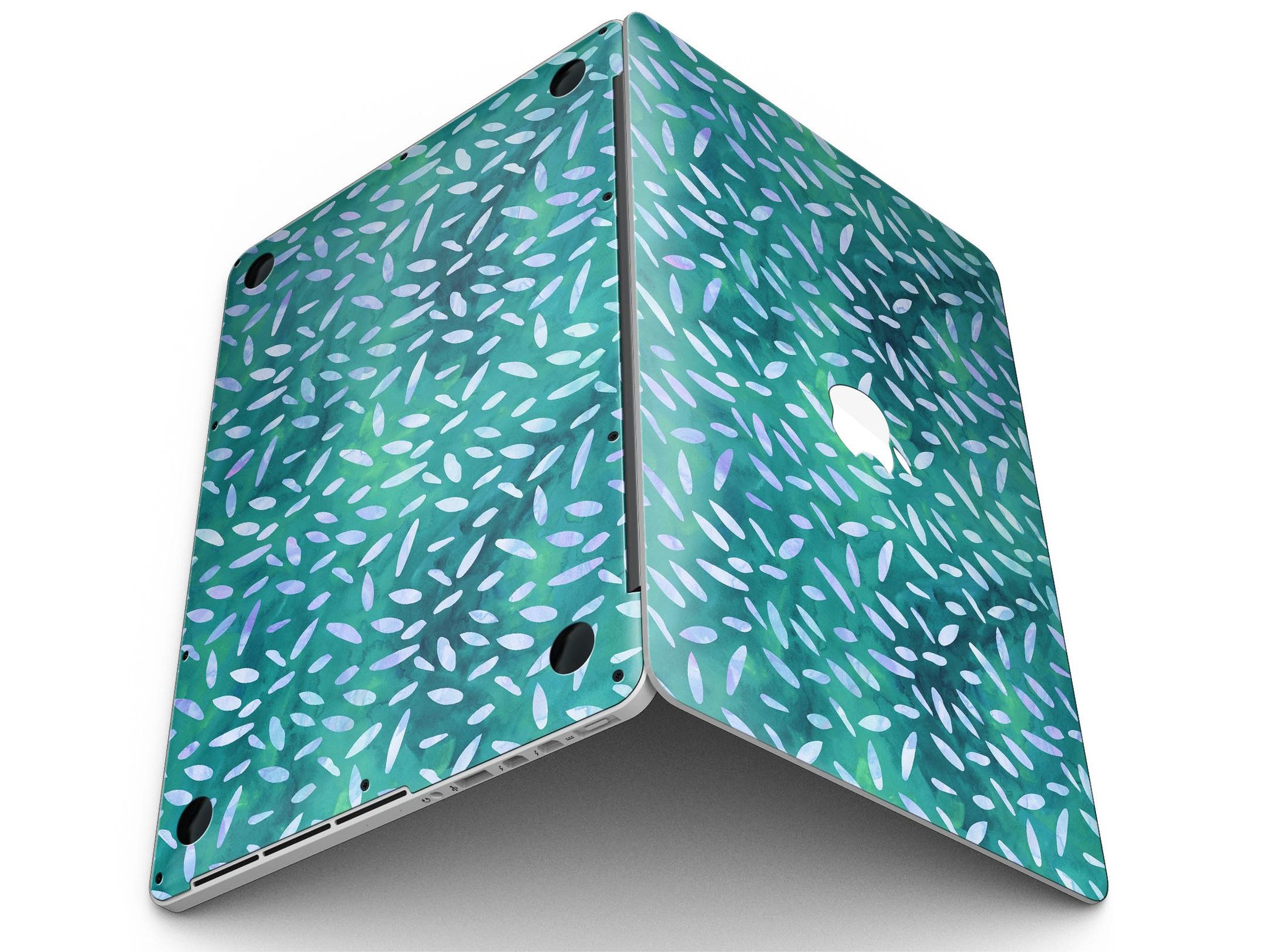 Green and blue watercolor leaves pattern skin for MacBook Pro with Retina Display, showcasing vibrant colors and intricate design.