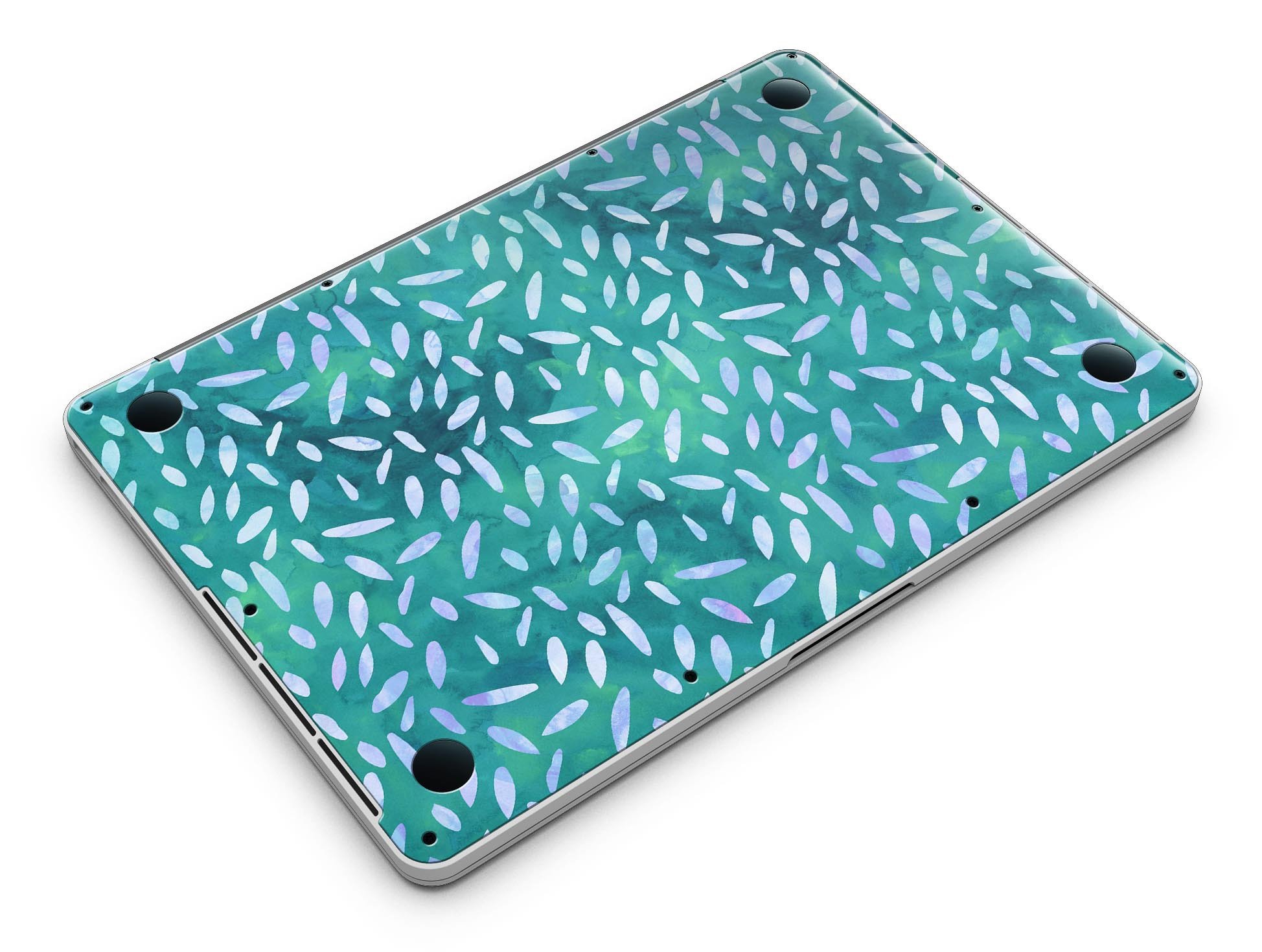 Green and blue watercolor leaves pattern skin for MacBook Pro with Retina Display, showcasing vibrant colors and intricate design.