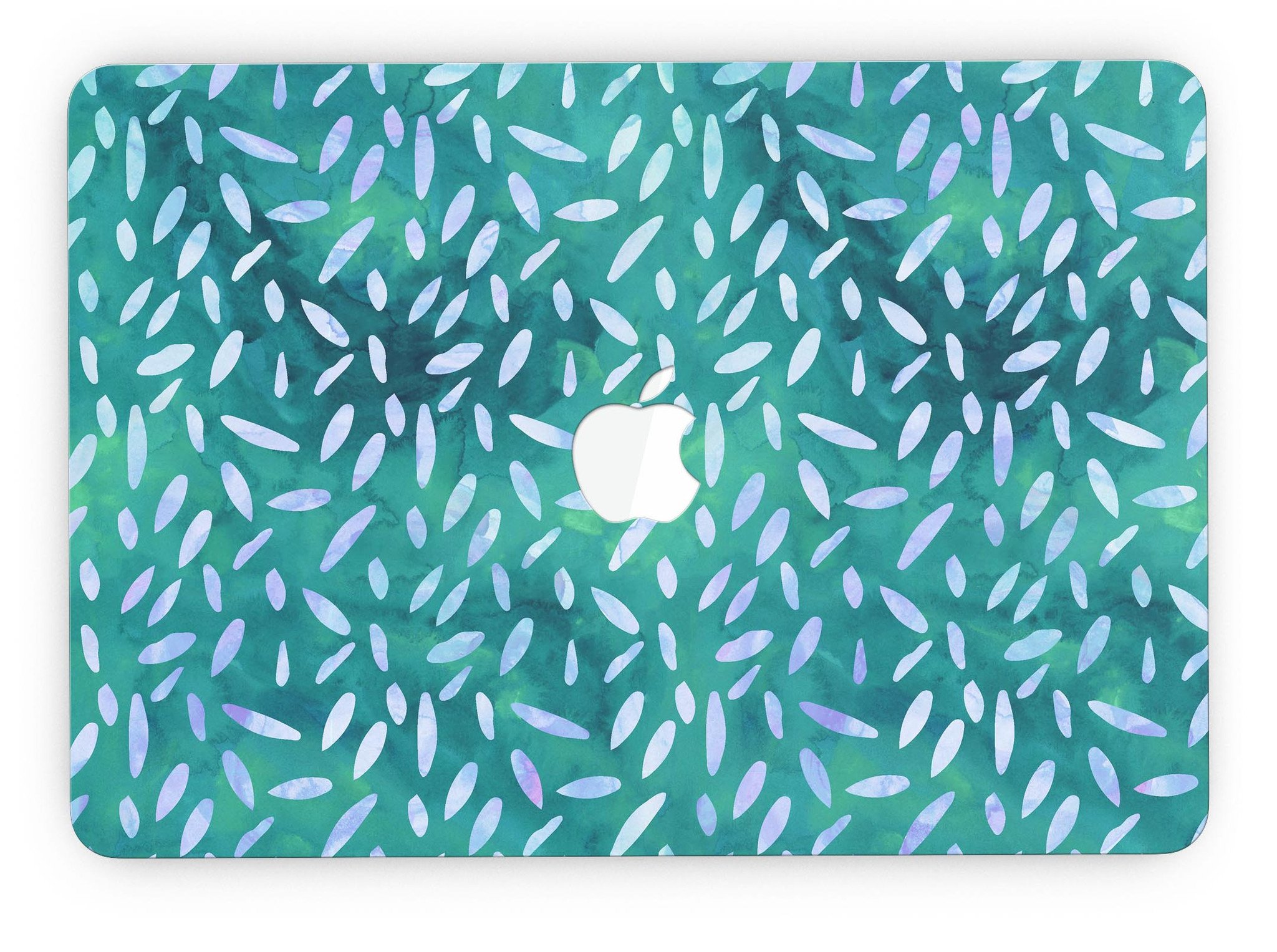 Green and blue watercolor leaves pattern skin for MacBook Pro with Retina Display, showcasing vibrant colors and intricate design.