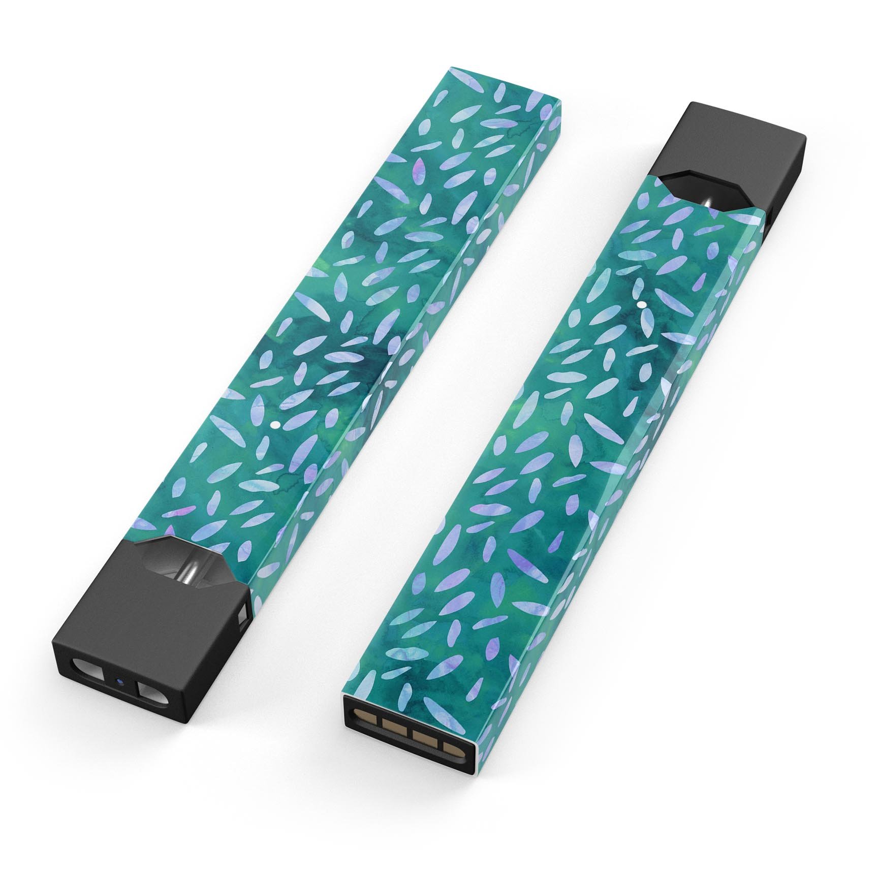 Green and Blue Watercolor Leaves Pattern decal skin for JUUL vaping device, showcasing vibrant colors and intricate leaf designs.