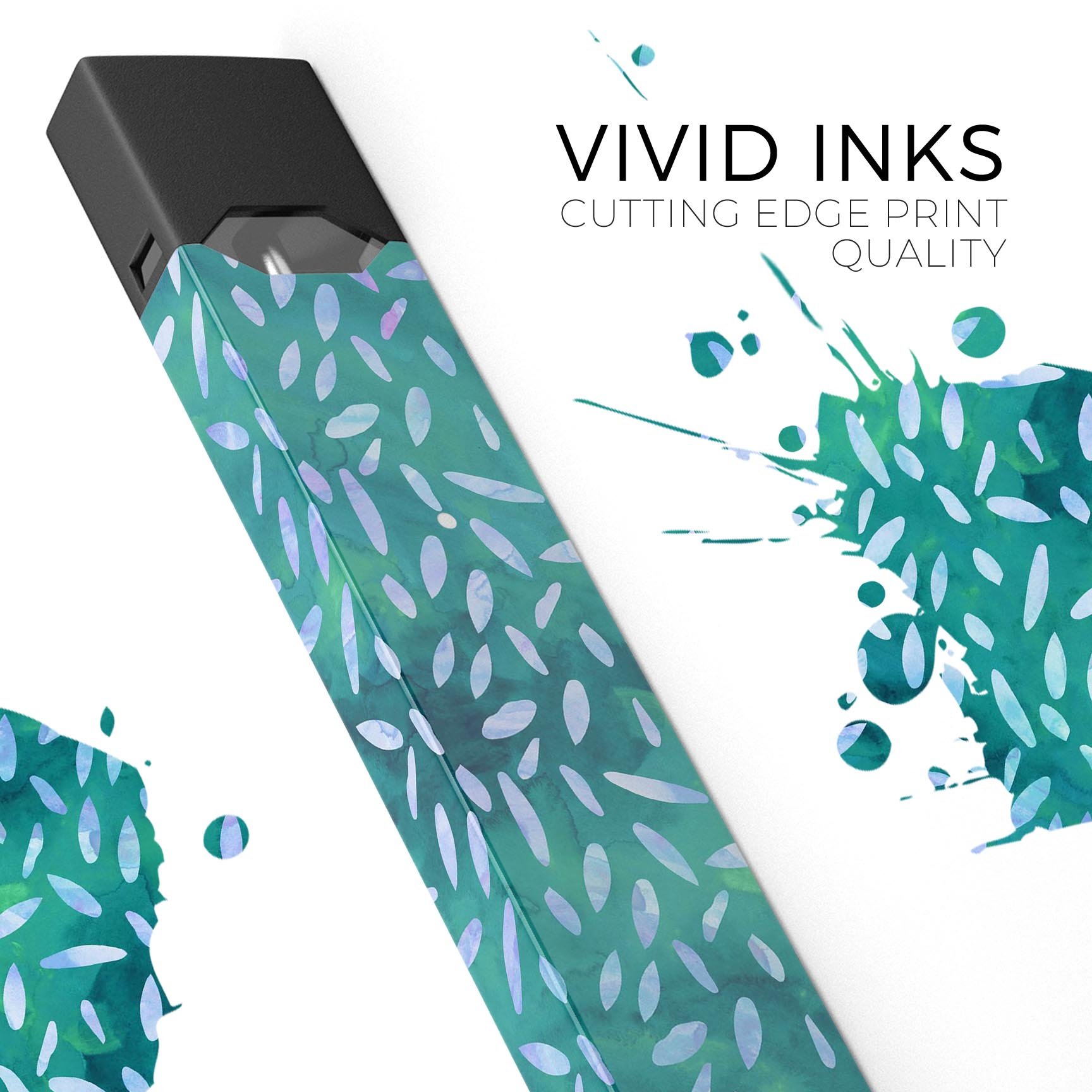 Green and Blue Watercolor Leaves Pattern decal skin for JUUL vaping device, showcasing vibrant colors and intricate leaf designs.