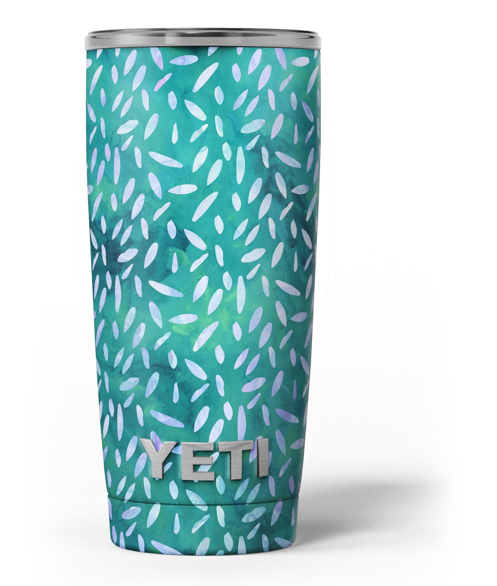 Green and Blue Watercolor Leaves Pattern Skin Decal Vinyl Wrap Kit for Yeti Coolers, showcasing vibrant colors and intricate leaf designs.