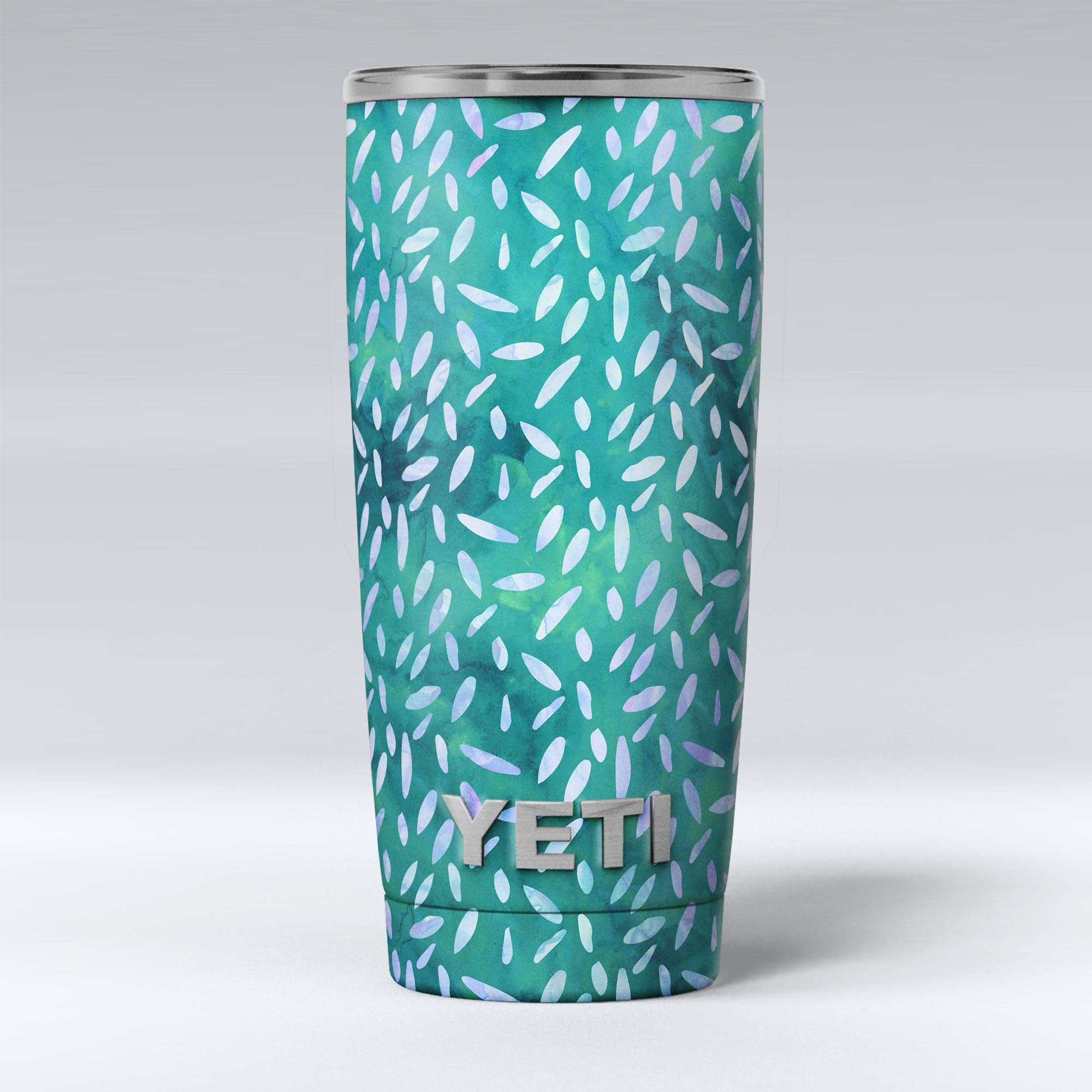 Green and Blue Watercolor Leaves Pattern Skin Decal Vinyl Wrap Kit for Yeti Coolers, showcasing vibrant colors and intricate leaf designs.