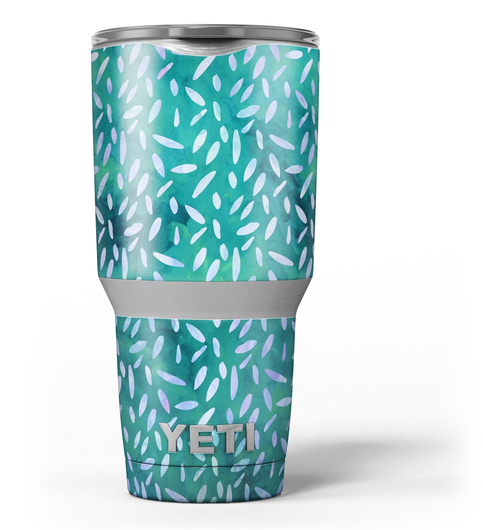 Green and Blue Watercolor Leaves Pattern Skin Decal Vinyl Wrap Kit for Yeti Coolers, showcasing vibrant colors and intricate leaf designs.