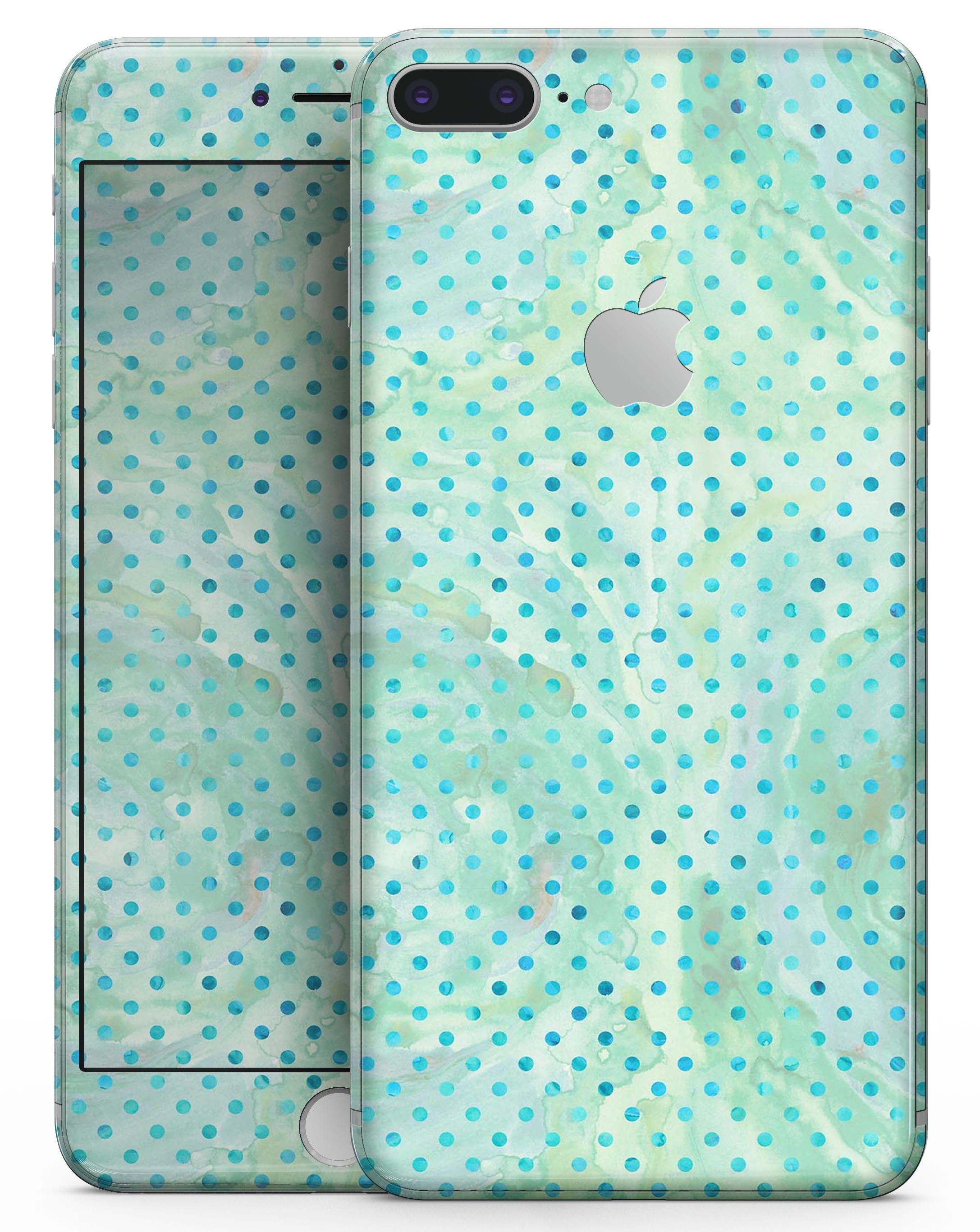 Green and Blue Watercolor Polka Dot Pattern skin for iPhone 8 and 8 Plus, showcasing vibrant colors and a stylish design.