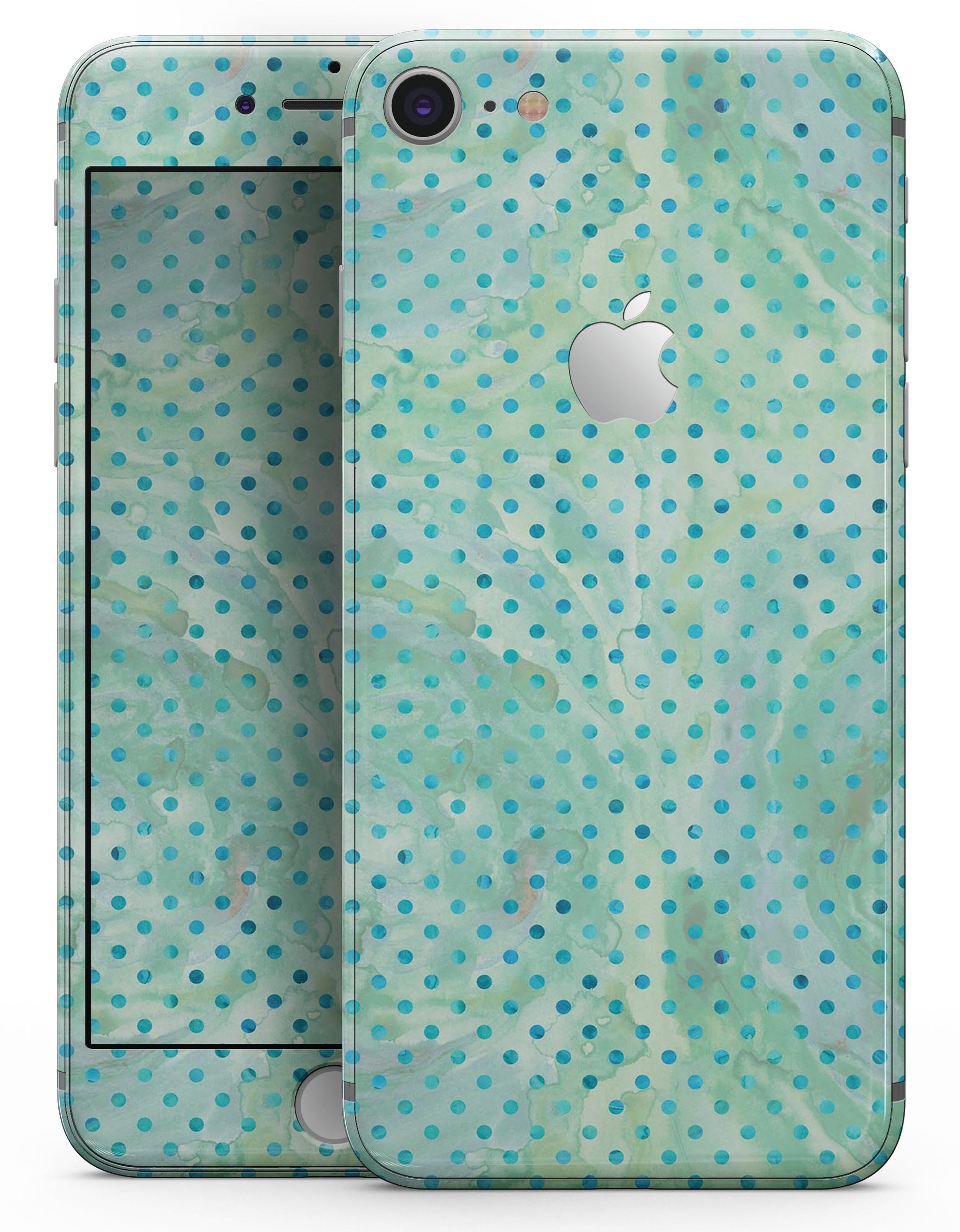 Green and Blue Watercolor Polka Dot Pattern skin for iPhone 8 and 8 Plus, showcasing vibrant colors and a stylish design.