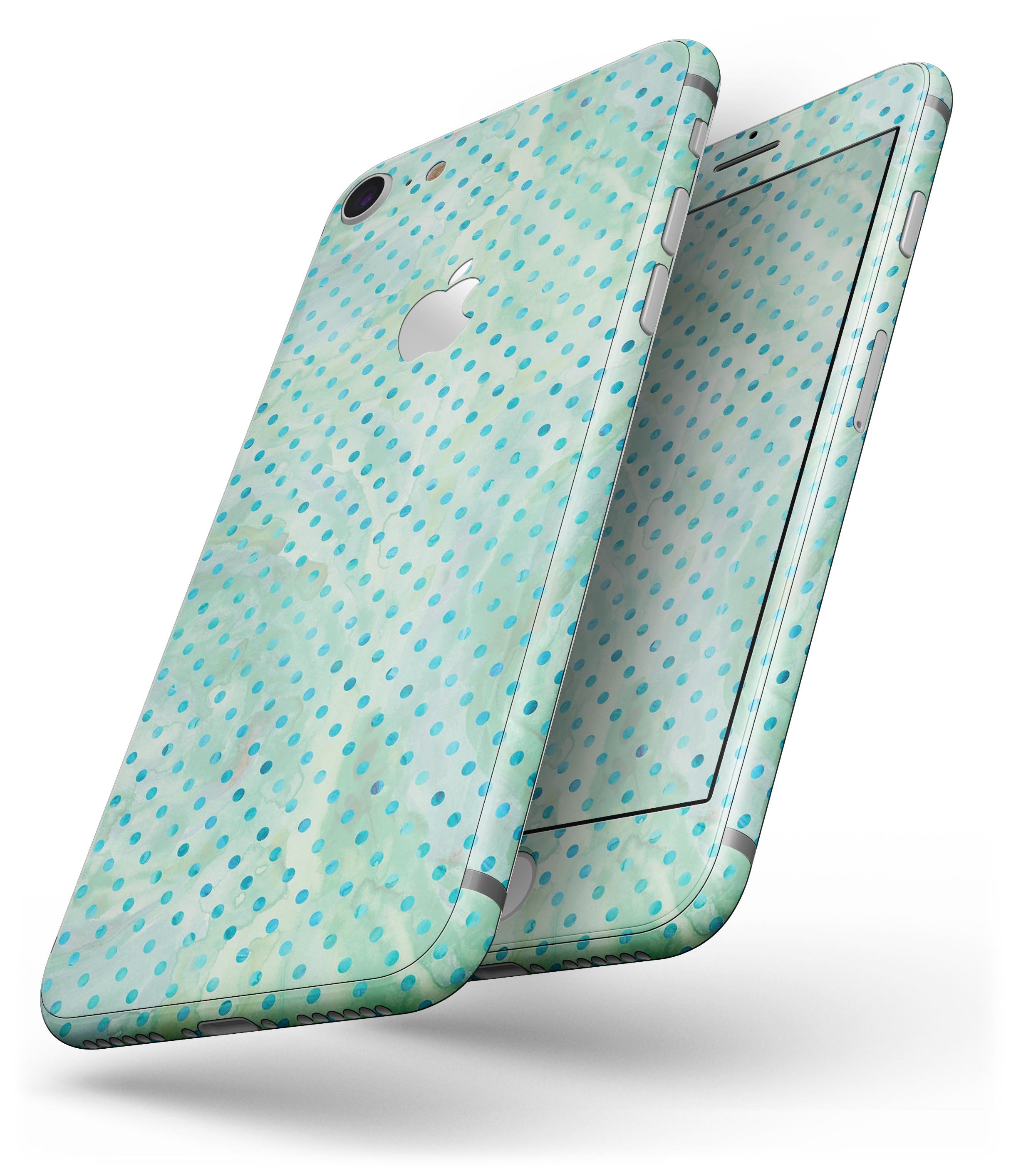 Green and Blue Watercolor Polka Dot Pattern skin for iPhone 8 and 8 Plus, showcasing vibrant colors and a stylish design.