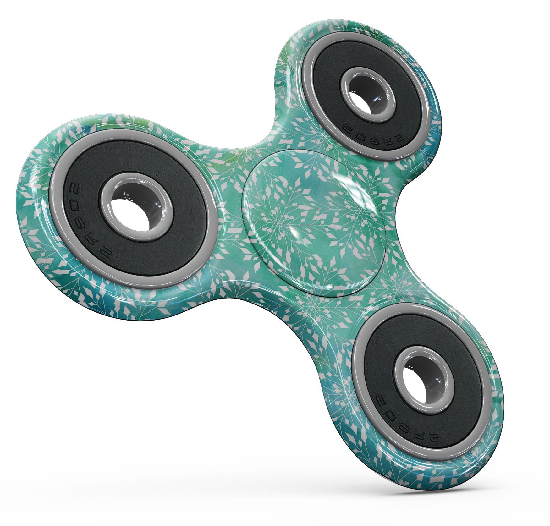 A vibrant Green and Blue Watercolor Fractal Pattern skin for a fidget spinner, showcasing intricate designs and colors.