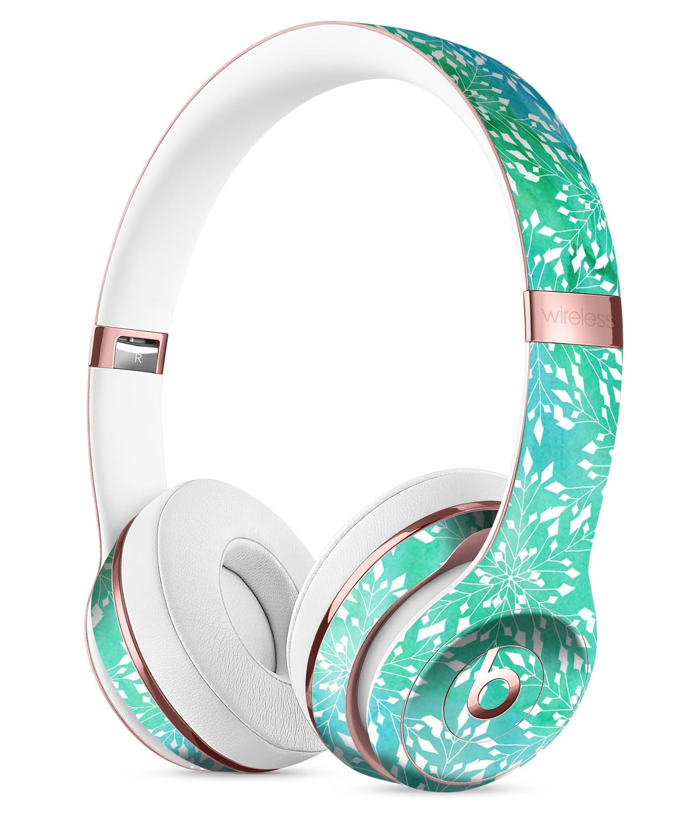 Green and Blue Watercolor Fractal Pattern Skin Kit for Beats by Dre Solo 3 Wireless Headphones, showcasing vibrant colors and intricate design.