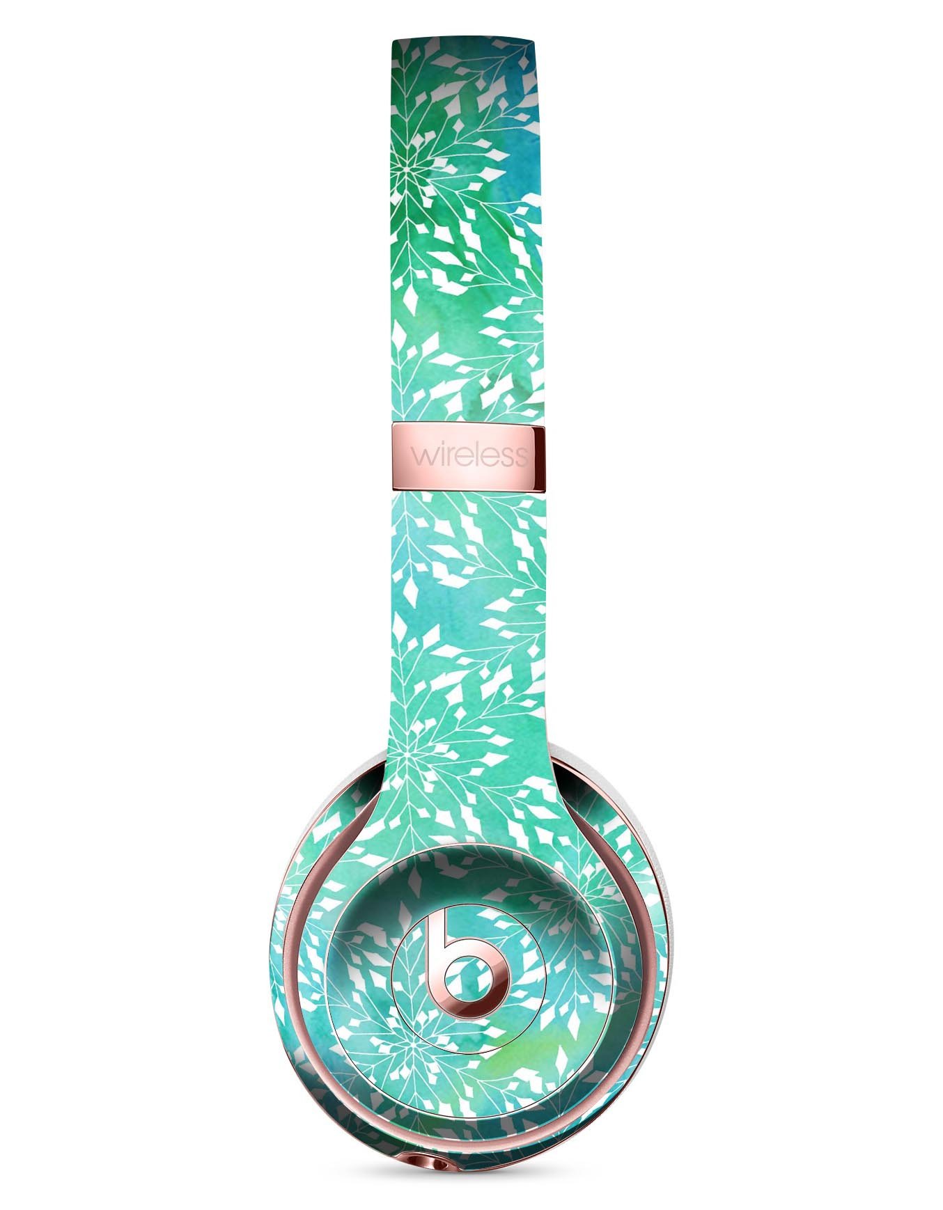 Green and Blue Watercolor Fractal Pattern Skin Kit for Beats by Dre Solo 3 Wireless Headphones, showcasing vibrant colors and intricate design.