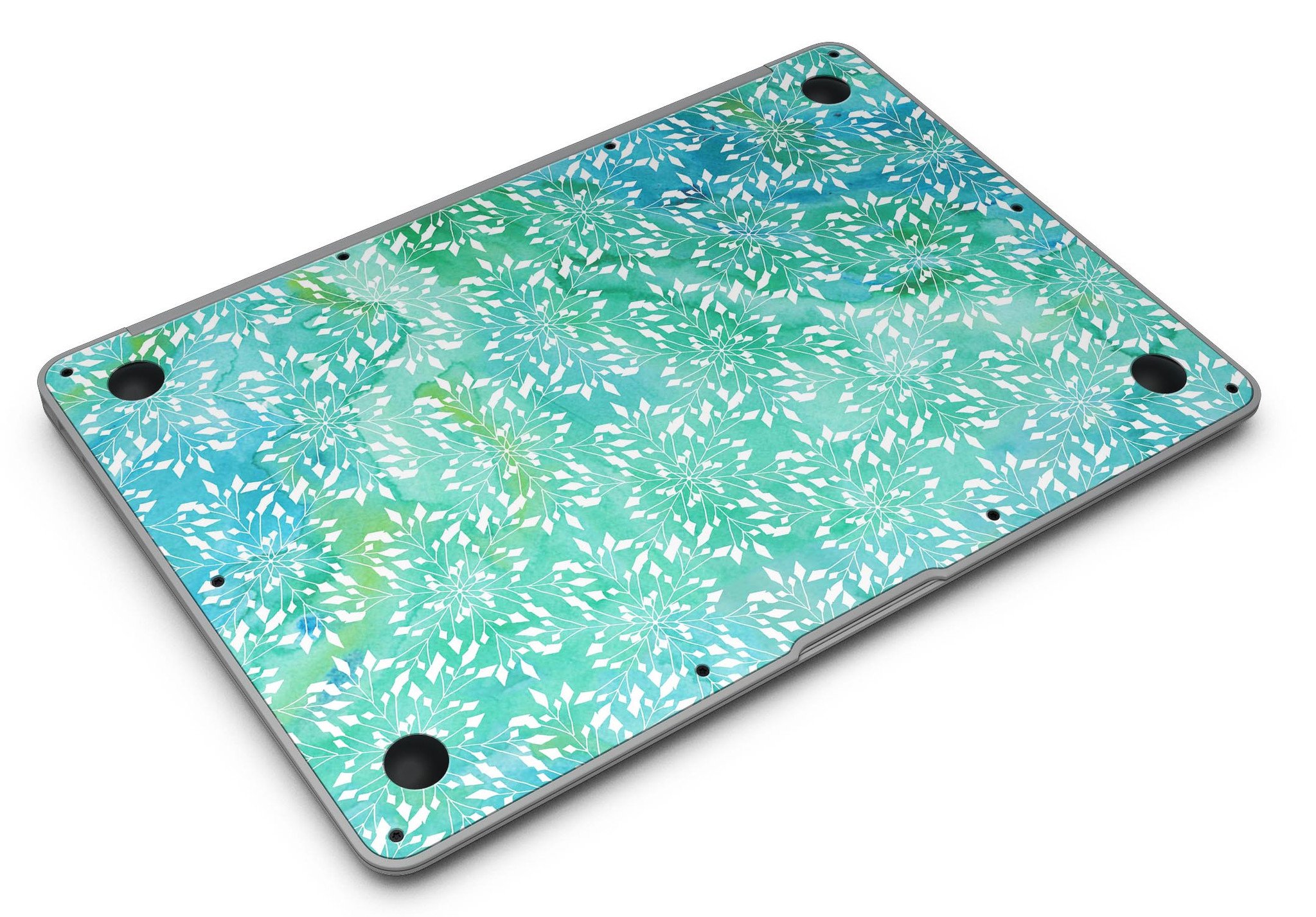 Green and Blue Watercolor Fractal Pattern MacBook Air Skin Kit showcasing vibrant colors and intricate fractal design.