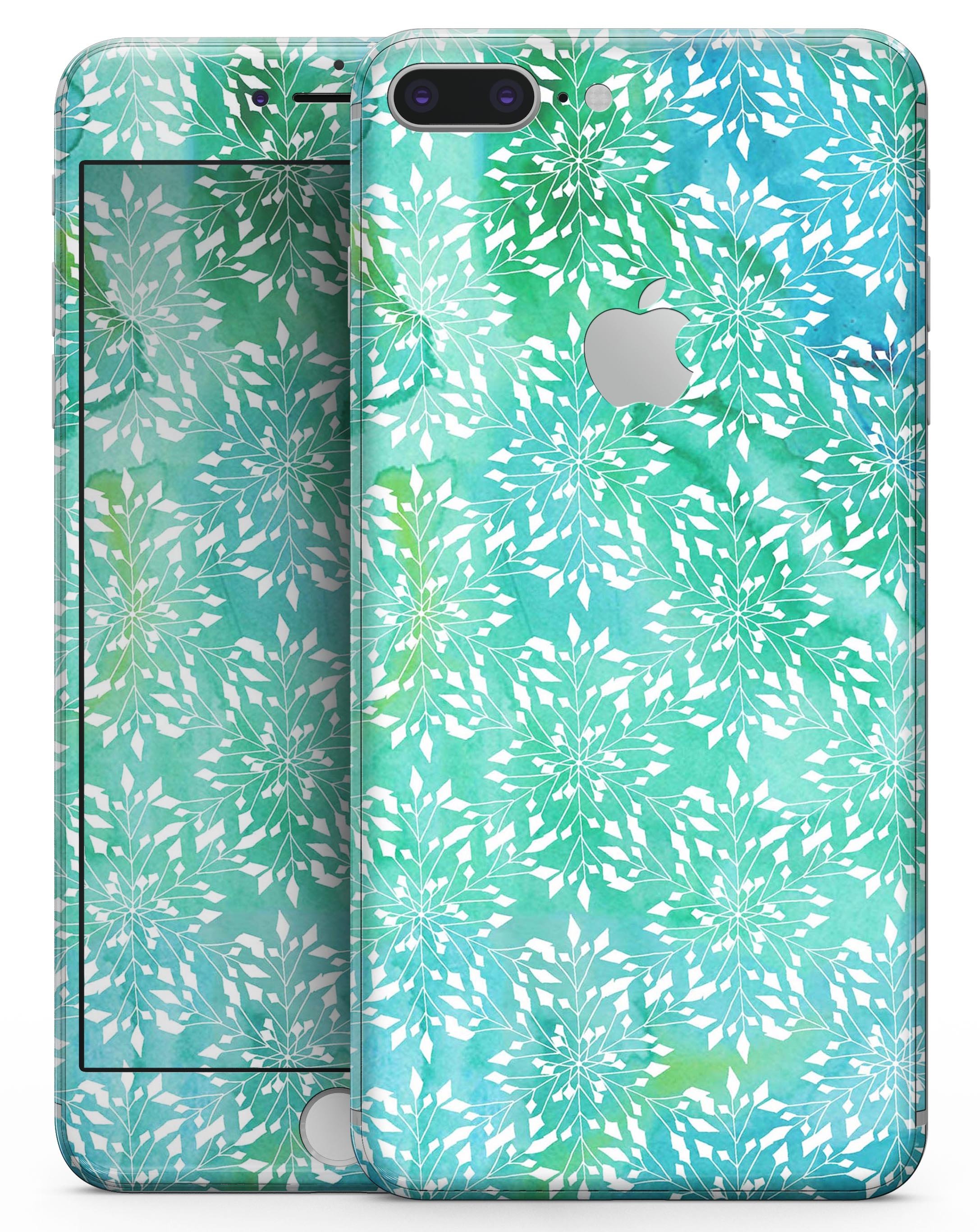 Green and Blue Watercolor Fractal Pattern skin for iPhone 8, showcasing vibrant colors and intricate design.