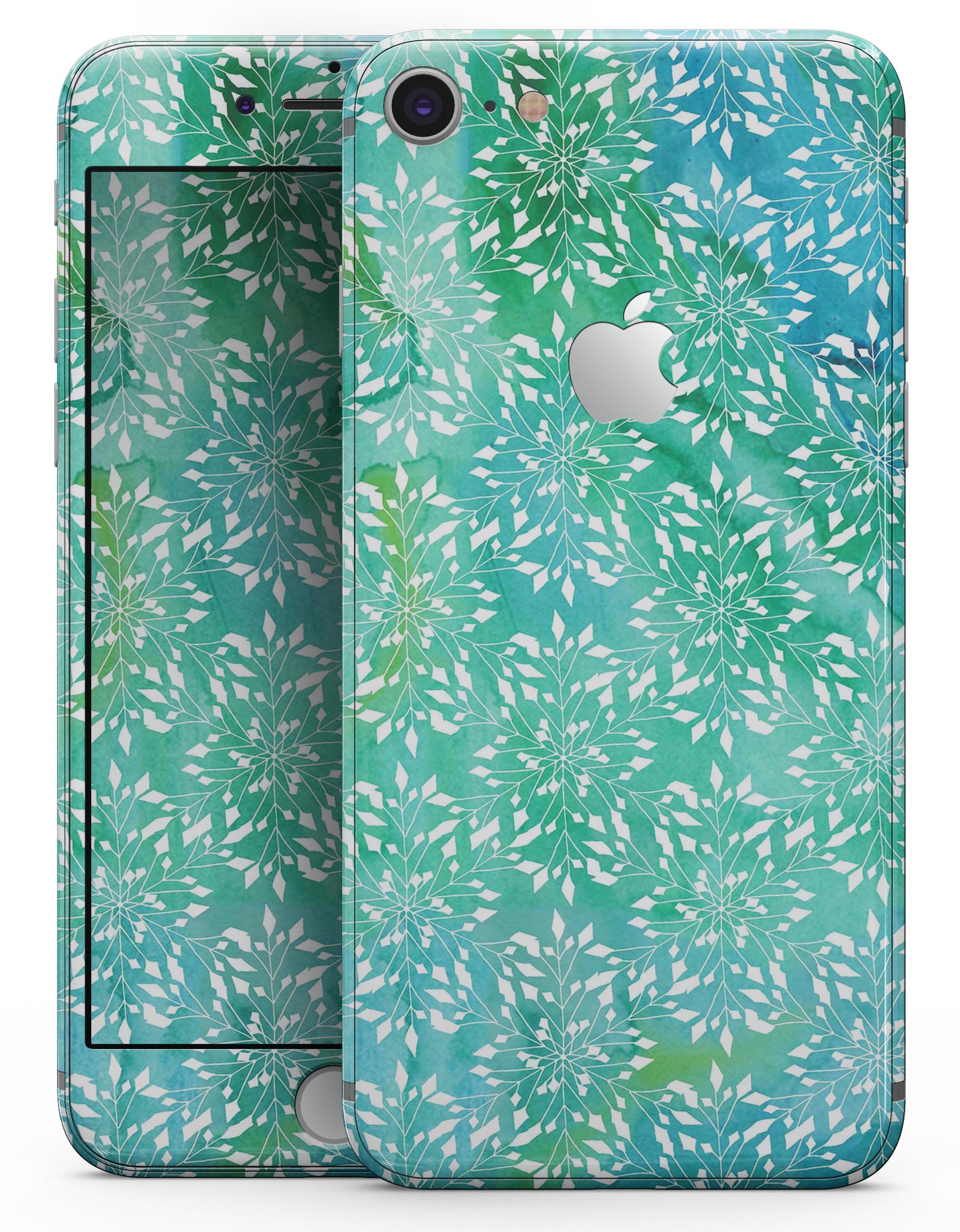 Green and Blue Watercolor Fractal Pattern skin for iPhone 8, showcasing vibrant colors and intricate design.