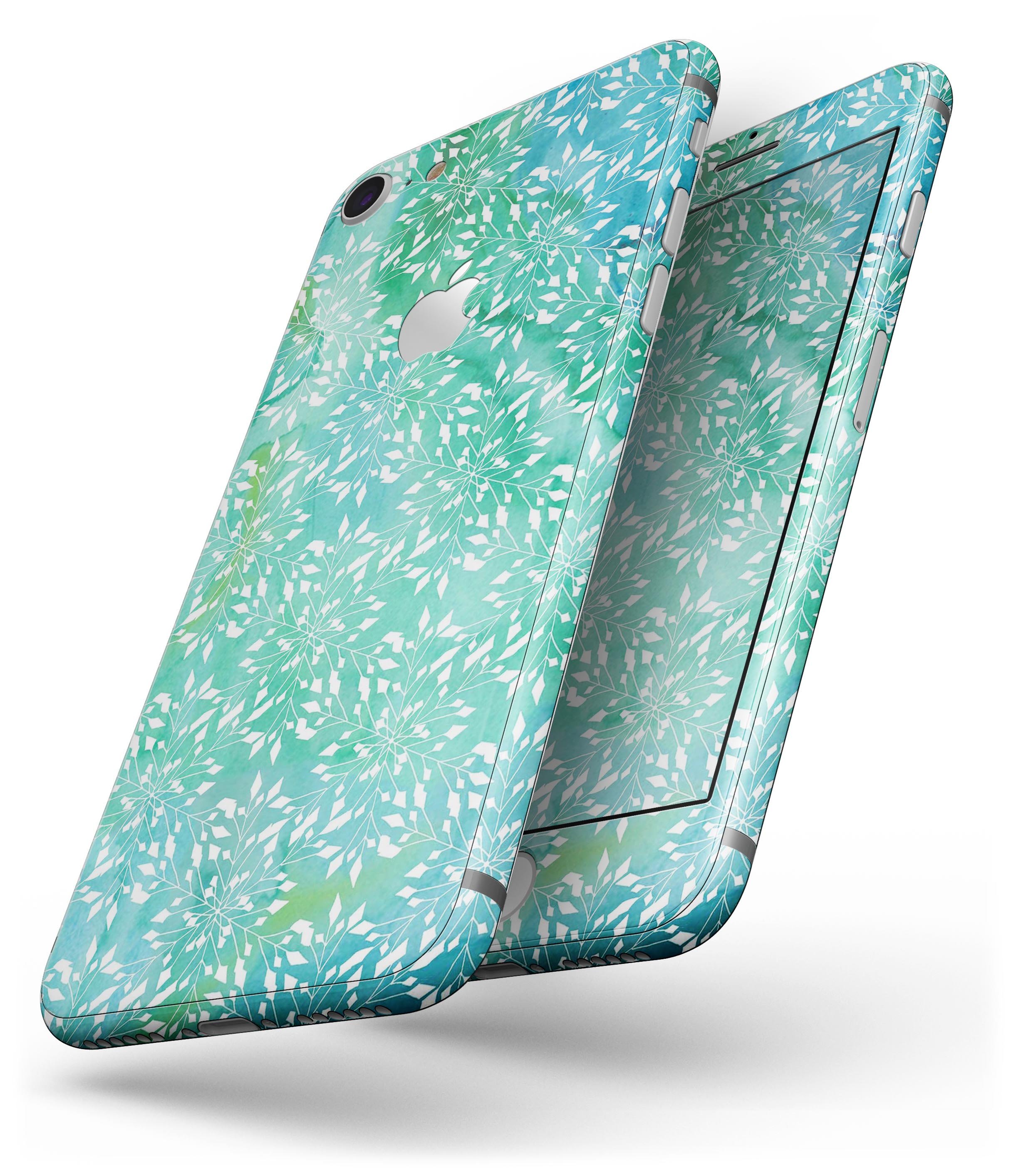 Green and Blue Watercolor Fractal Pattern skin for iPhone 8, showcasing vibrant colors and intricate design.