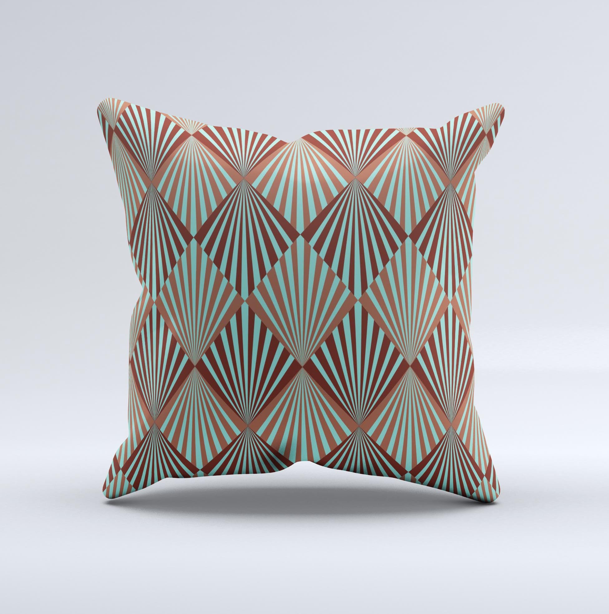 A beautifully handcrafted Green and Brown Diamond Pattern ink-Fuzed Decorative Throw Pillow showcasing a unique design and high-quality fabric.