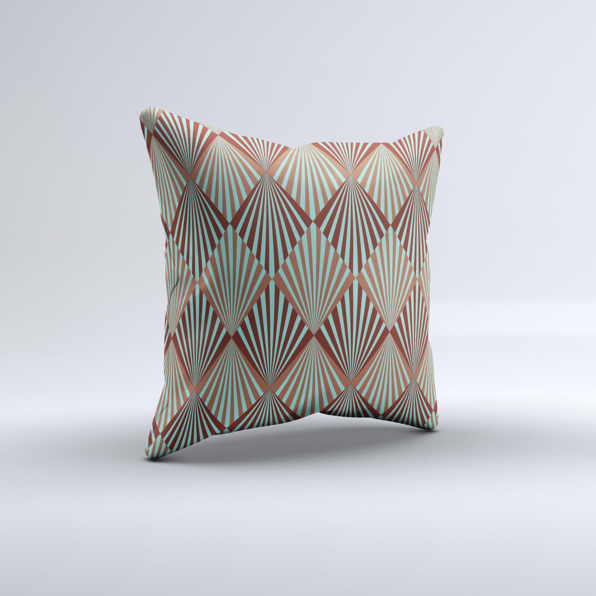 A beautifully handcrafted Green and Brown Diamond Pattern ink-Fuzed Decorative Throw Pillow showcasing a unique design and high-quality fabric.