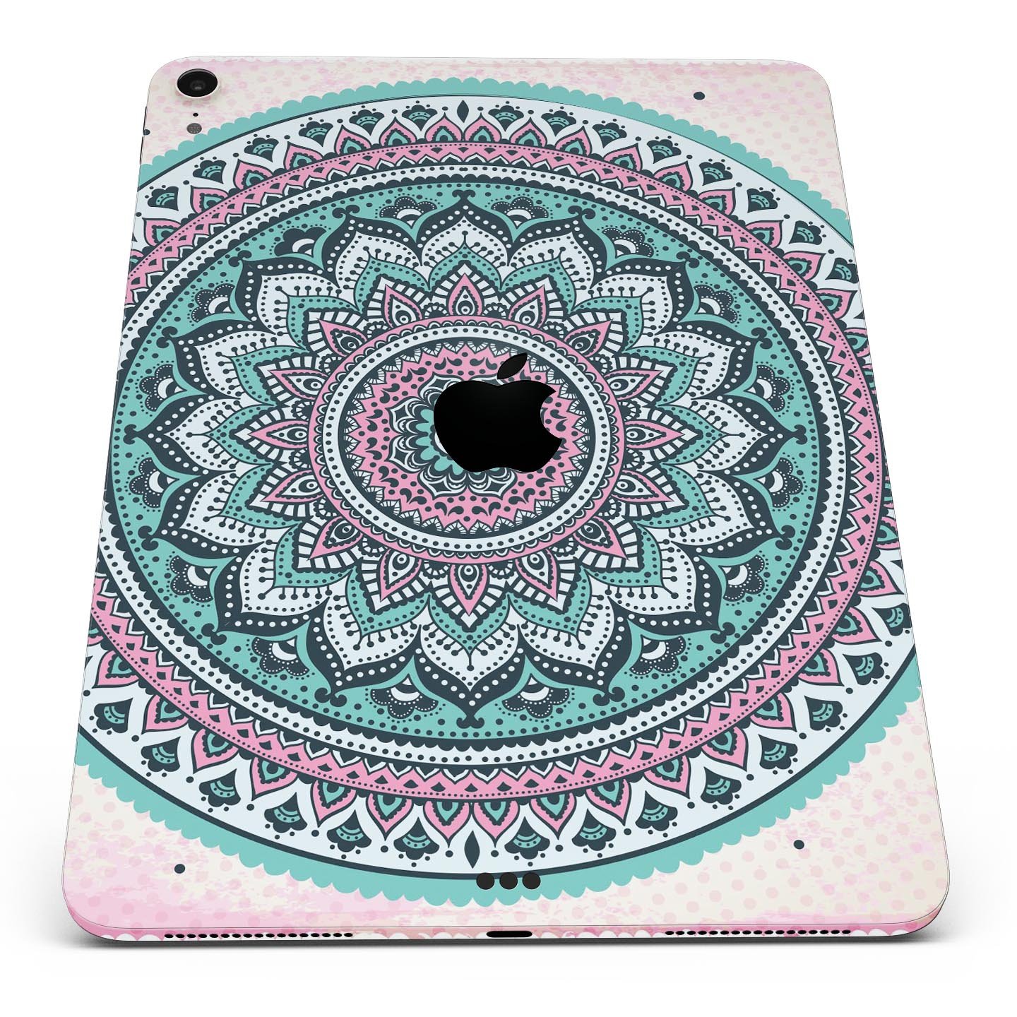 Green and Pink Circle Mandala v9 skin decal for Apple devices, showcasing vibrant colors and intricate mandala design.