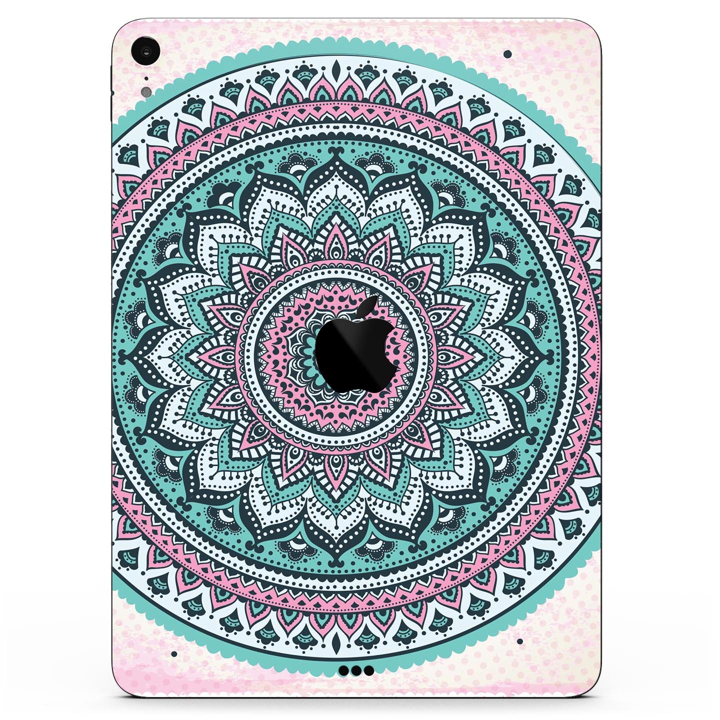 Green and Pink Circle Mandala v9 skin decal for Apple devices, showcasing vibrant colors and intricate mandala design.