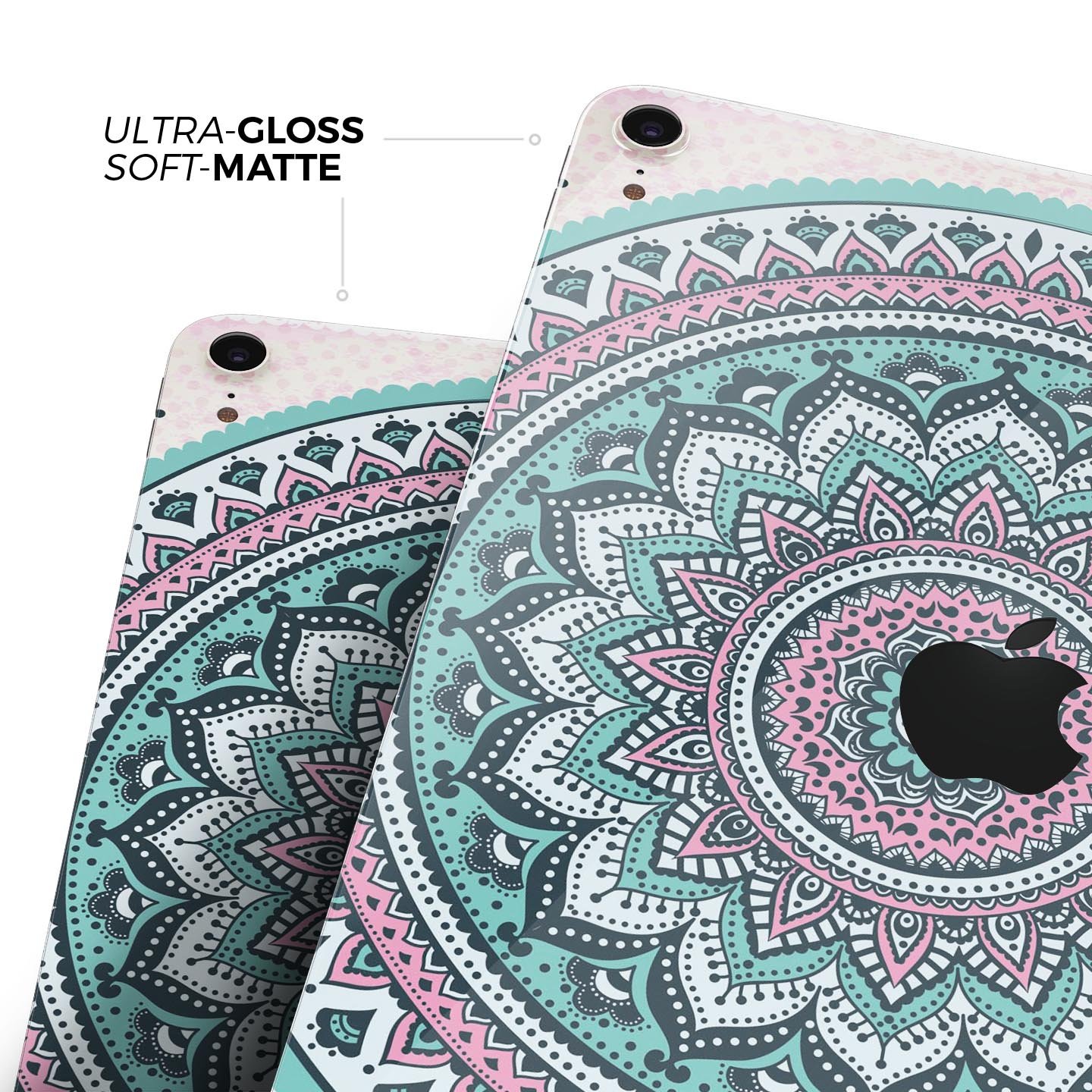 Green and Pink Circle Mandala v9 skin decal for Apple devices, showcasing vibrant colors and intricate mandala design.