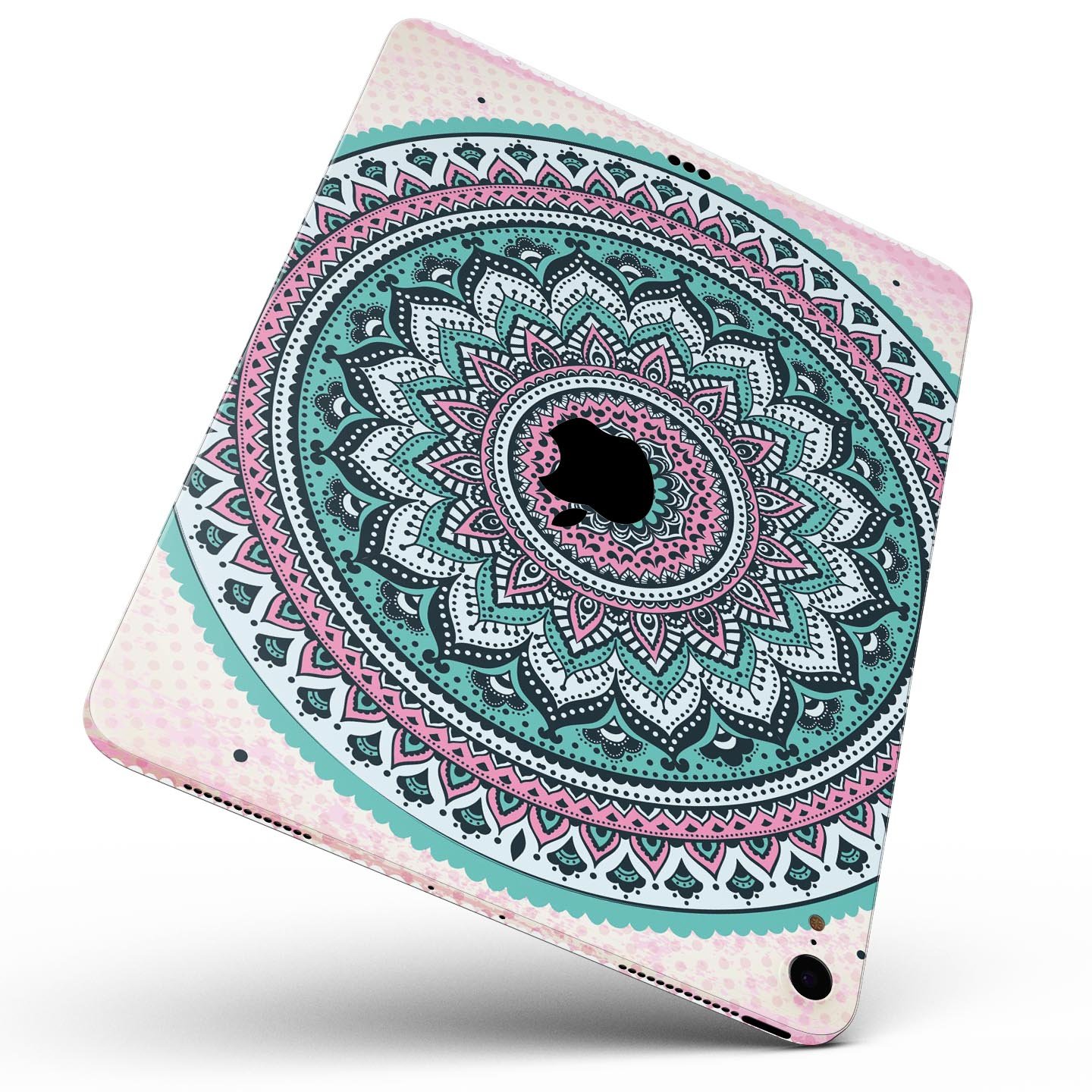 Green and Pink Circle Mandala v9 skin decal for Apple devices, showcasing vibrant colors and intricate mandala design.