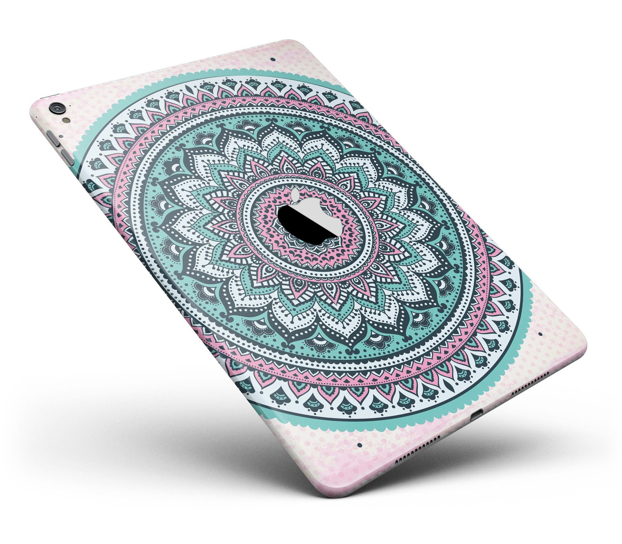 Green and Pink Circle Mandala full body skin for iPad Pro, showcasing vibrant colors and intricate design.