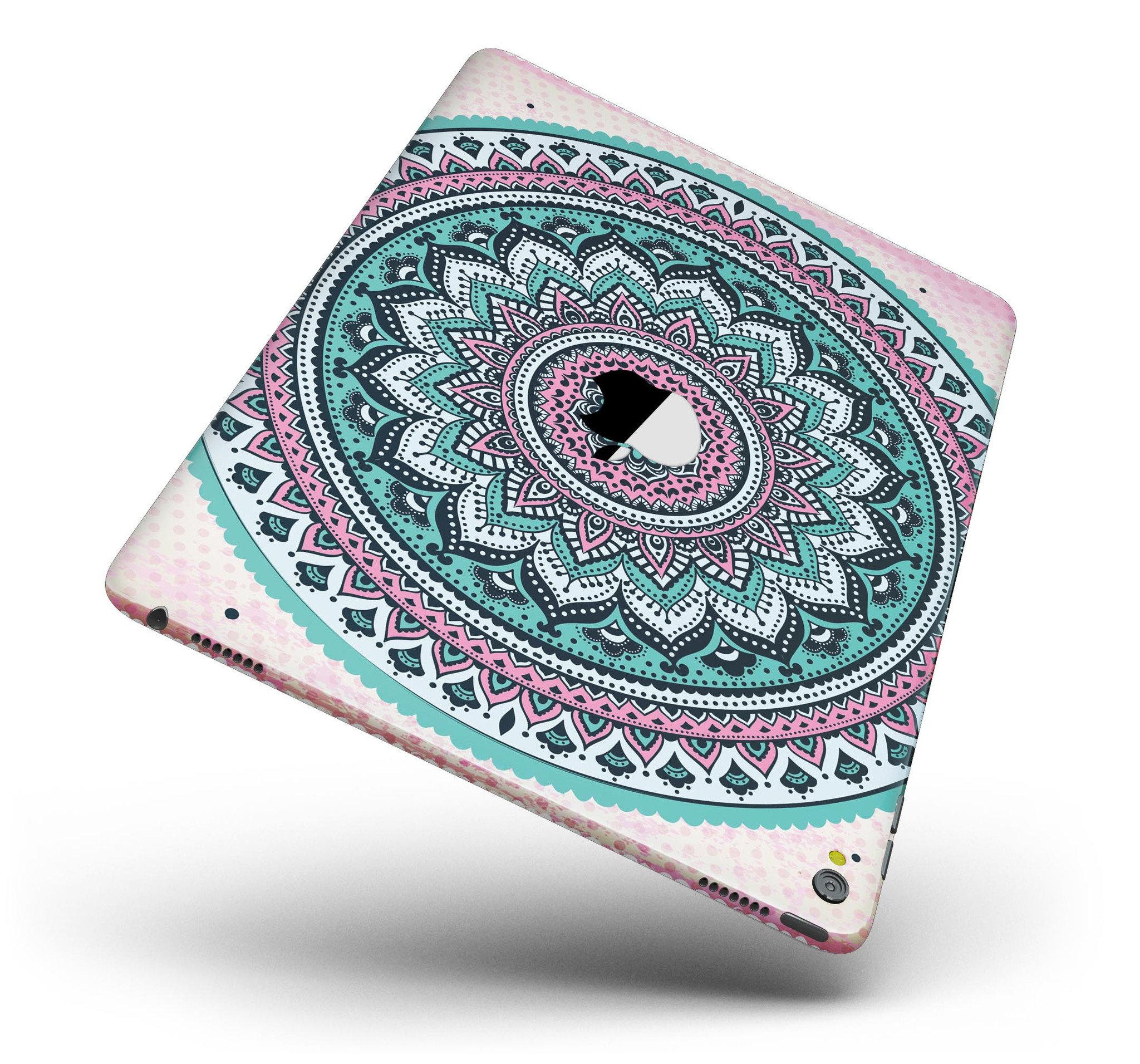 Green and Pink Circle Mandala full body skin for iPad Pro, showcasing vibrant colors and intricate design.