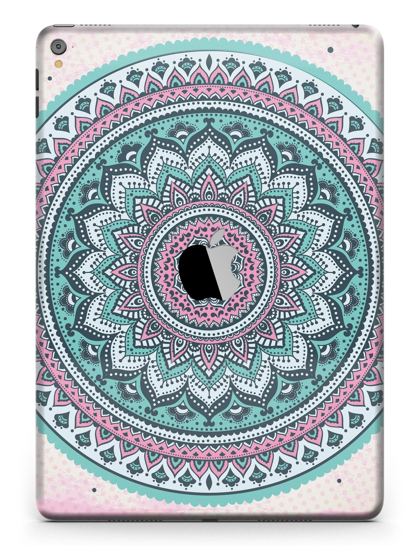 Green and Pink Circle Mandala full body skin for iPad Pro, showcasing vibrant colors and intricate design.