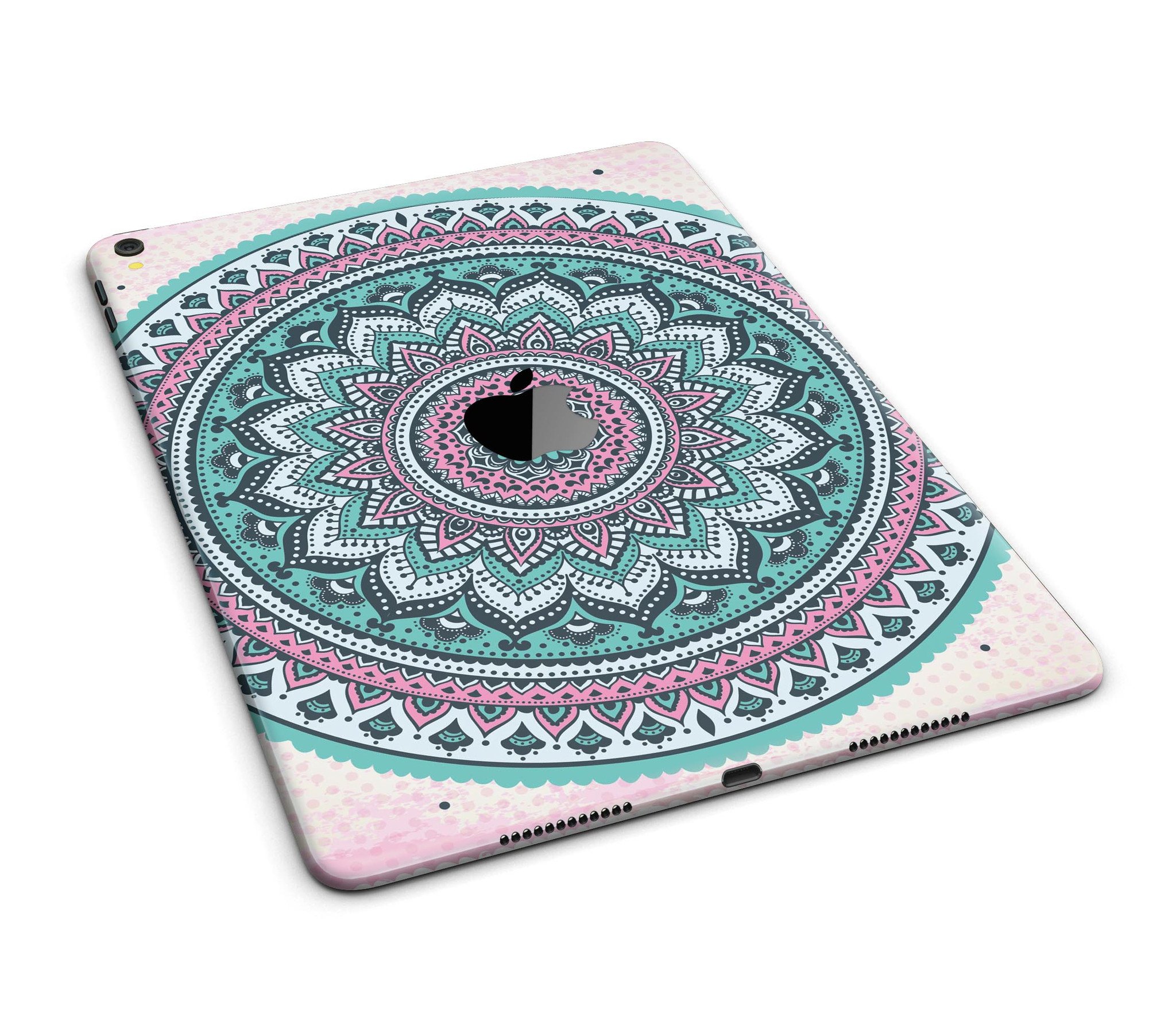 Green and Pink Circle Mandala full body skin for iPad Pro, showcasing vibrant colors and intricate design.