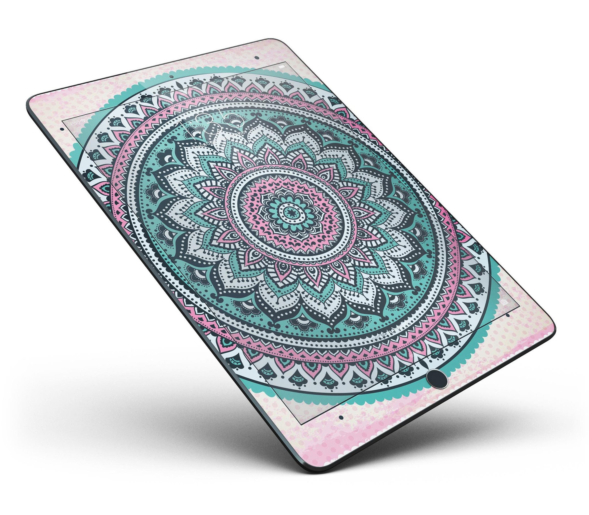 Green and Pink Circle Mandala full body skin for iPad Pro, showcasing vibrant colors and intricate design.