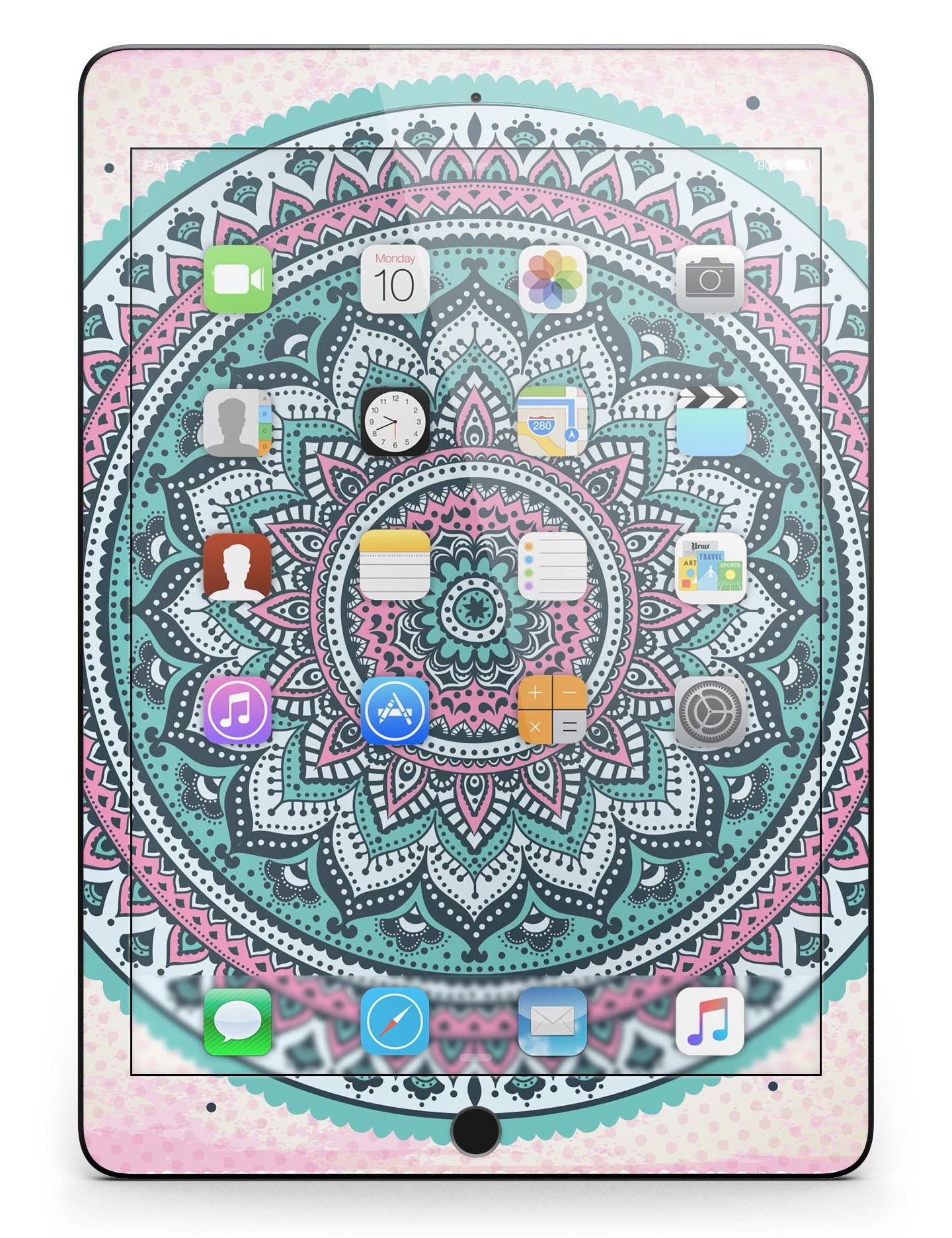 Green and Pink Circle Mandala full body skin for iPad Pro, showcasing vibrant colors and intricate design.